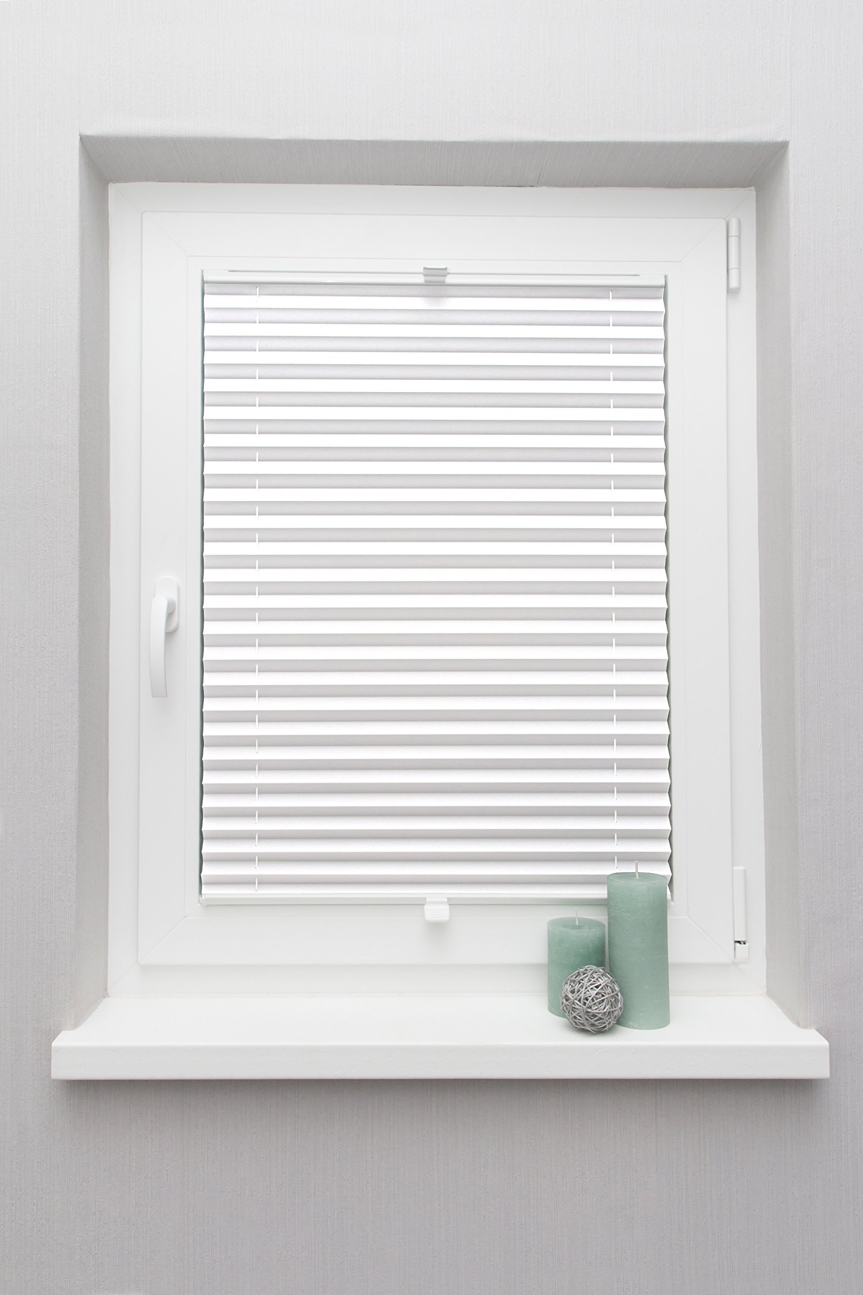 Plissee auf Maß für alle Fenster Montage Glasleiste Blickdicht mit Spannschuh Sonnenschutzrollo Weiß Breite: 81-90 cm, Höhe: 101-150 cm