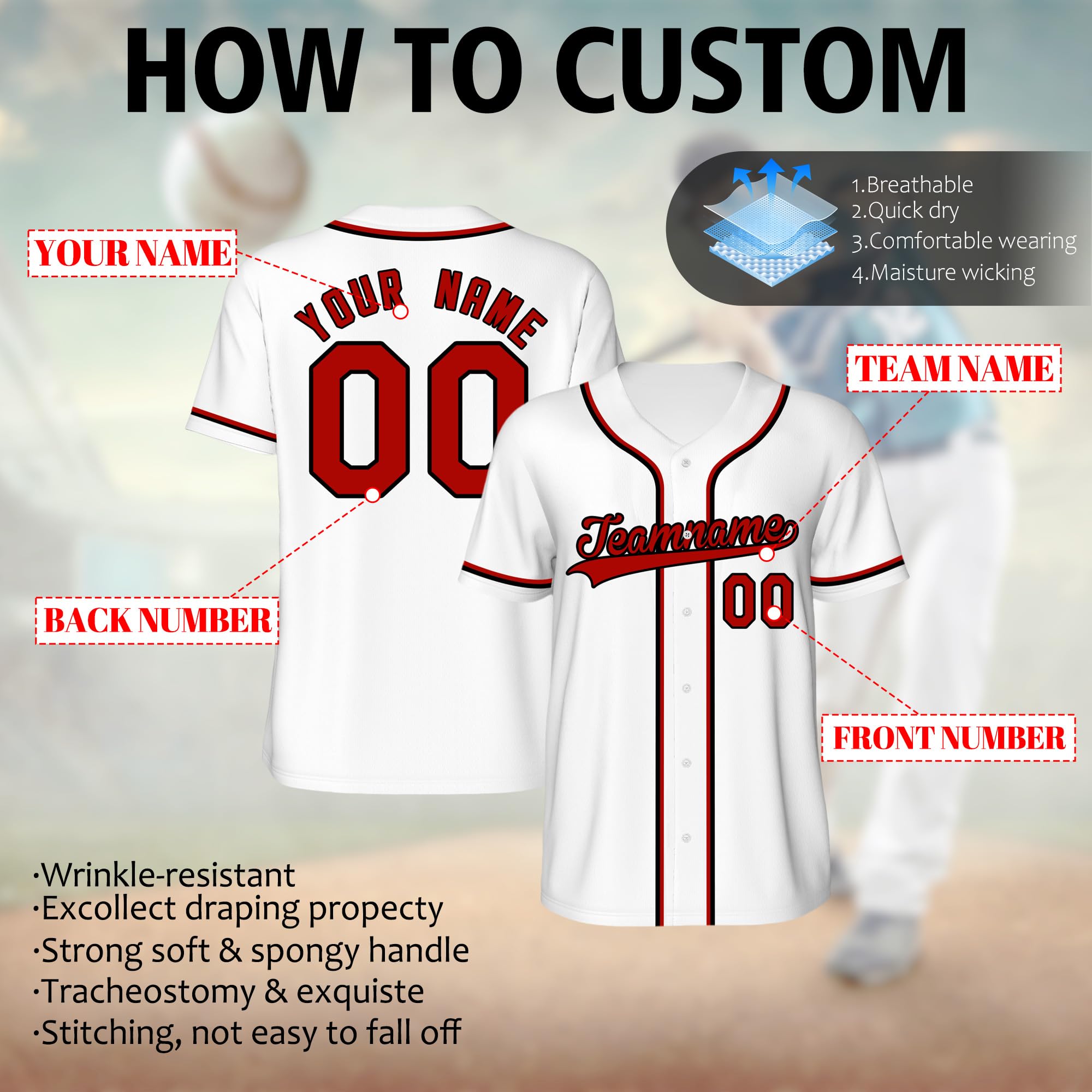 Maillot de Baseball Personnalisé Imprimé Nom Numéro Hommes Femmes Uniformes Boutonnés