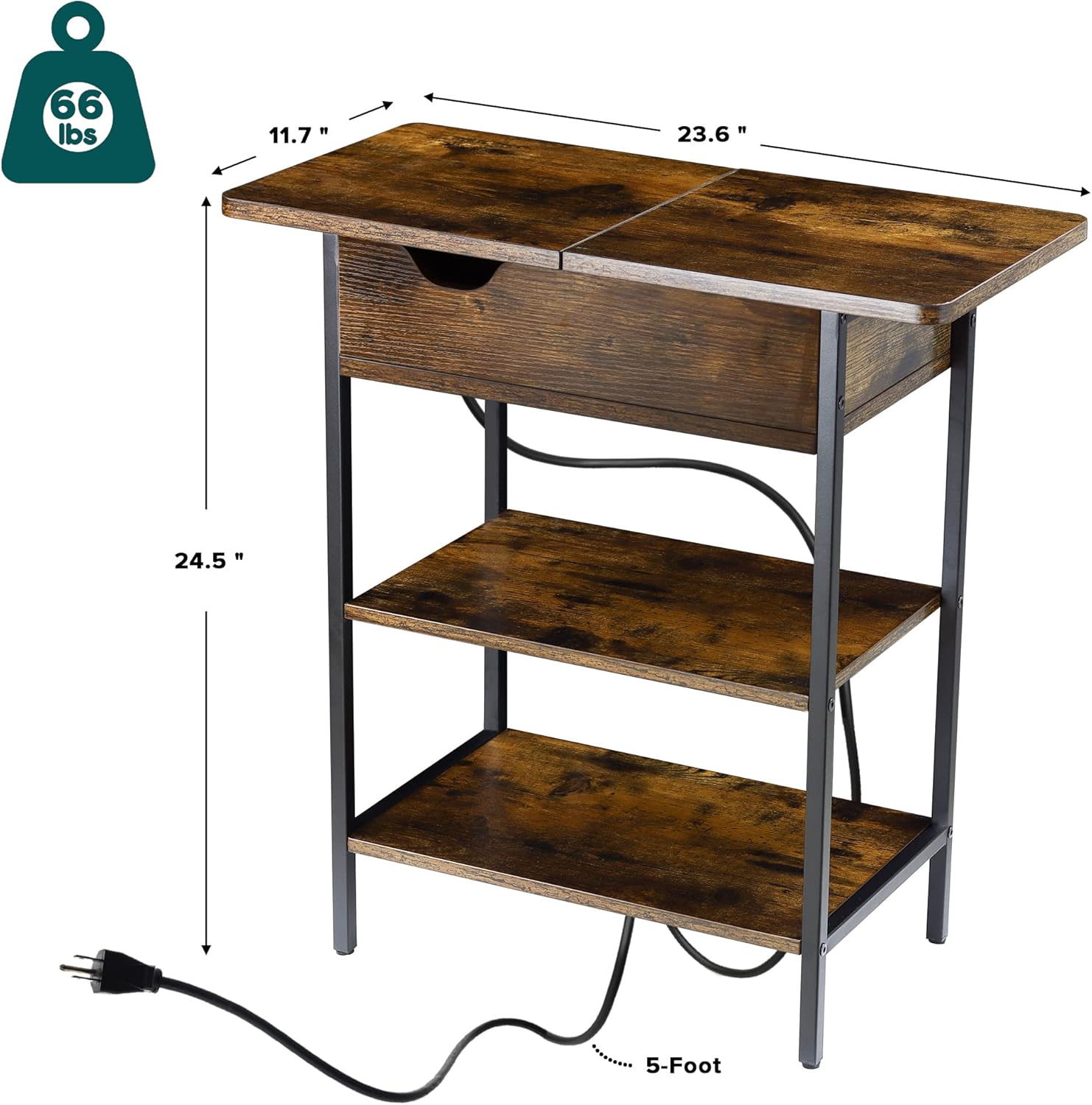 Buy End Table with Charging Station, 3 Tier Side Charging Table