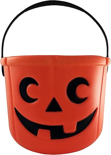Miniatura 1 de KINREX Cubo de caramelo de calabaza de Halloween  Cesta de plástico para niños  Gran recuerdo de decoración de fiesta  Naranja, mide 5.5 pulgadas