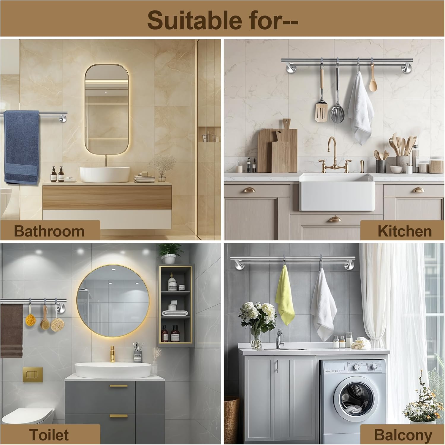 SEIDO Double Towel Bar for Bathroom Wall 36”L, 304 Stainless Steel Brushed Nickel Towel Bar, 2-Bar Design Bathroom Towel Rack, Brushed Nickel, 36 inch