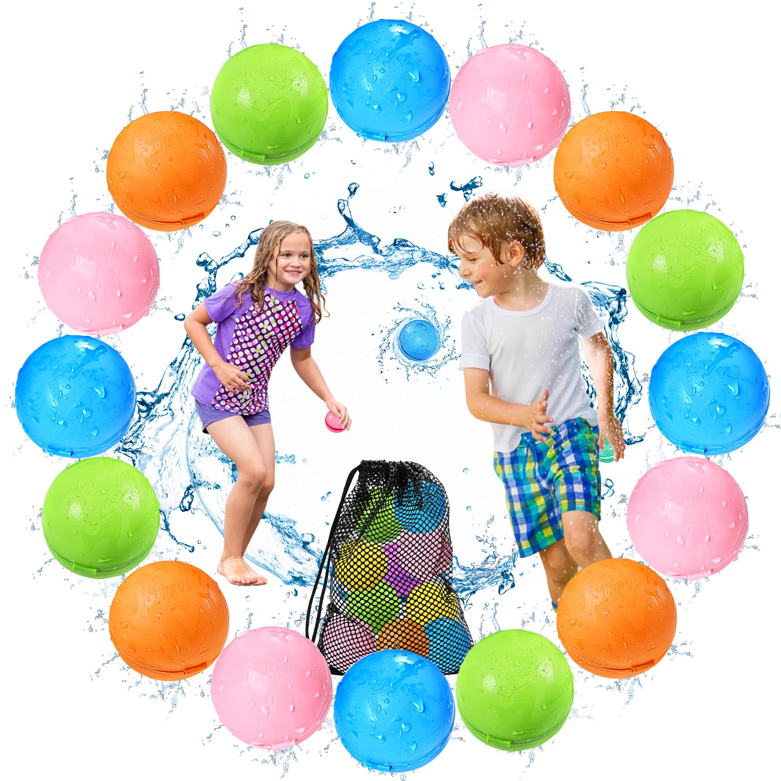 KOKODI 16PCS Reusable Water Balloons for Kids Ages 3-14, Self Sealing Magnetic Water Bombs for Pool & Beach, Quickly Fill Refillable Silicone Water Balls Fight Toys for Summer Outdoor Games — image 1
