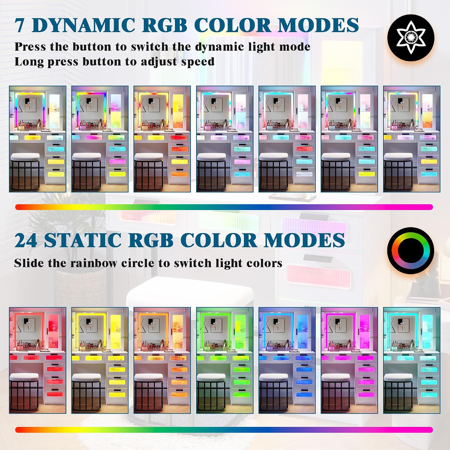 Dynamic Rgb HNEBC LED Vanity with RGB Lights and Charging Station - Model 85007 ...