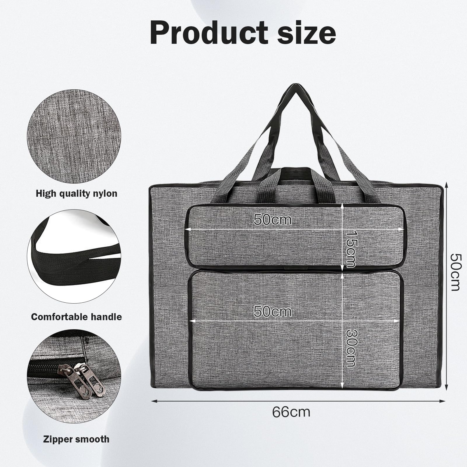 MeYuxg Borsa da disegno, cartellina per artisti, borsa in plastica impermeabile, per oggetti artistici, confezione da pittura per studio e schizzi all'aperto, grigio., A2, Moderno e semplice