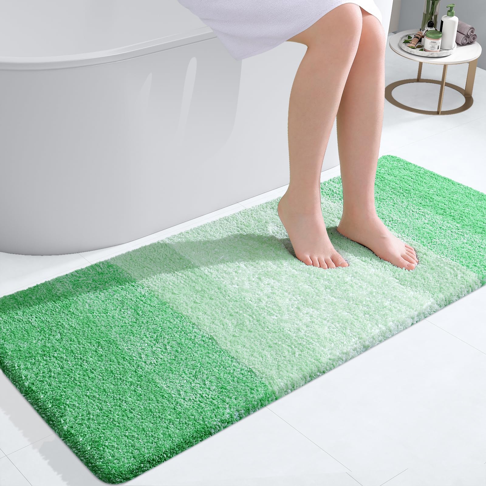 OLANLY Bathroom Runner Rug 47x20, Extra Soft Absorbent Microfiber Bath Rugs | Green, Non-Slip Quick-Drying Rubber Backing, Machine Washable Long Bath Mat for Floor, Tub and Shower, Home Decor Accessories
