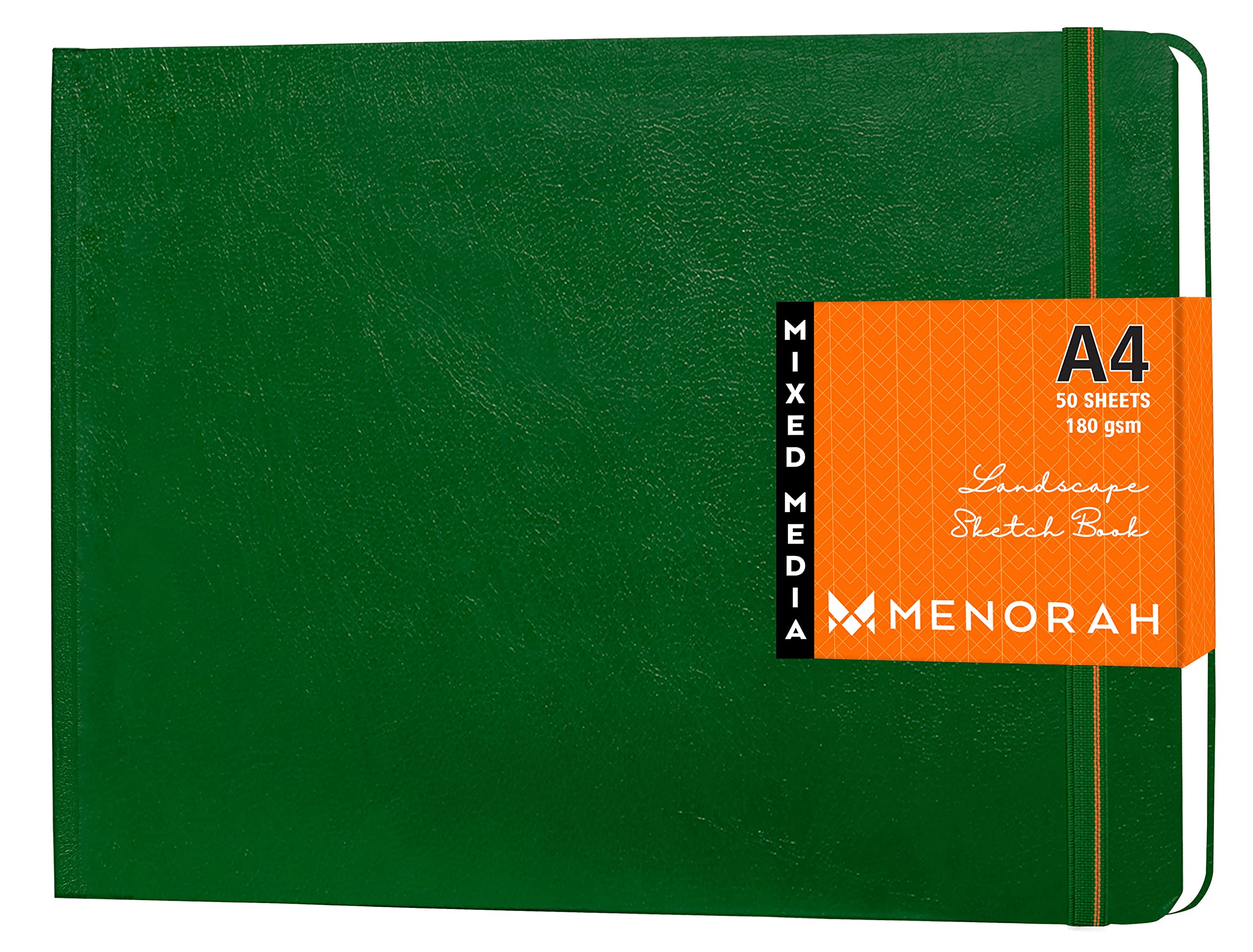 MENORAH - A4 SketchBooks for Artists - 180 GSM (100 Pages/50 Sheets) - Hard Case Bound, Drawing Book, Size (21 cm x 29.7 cm) - Handmade - Landscape-(Green) …