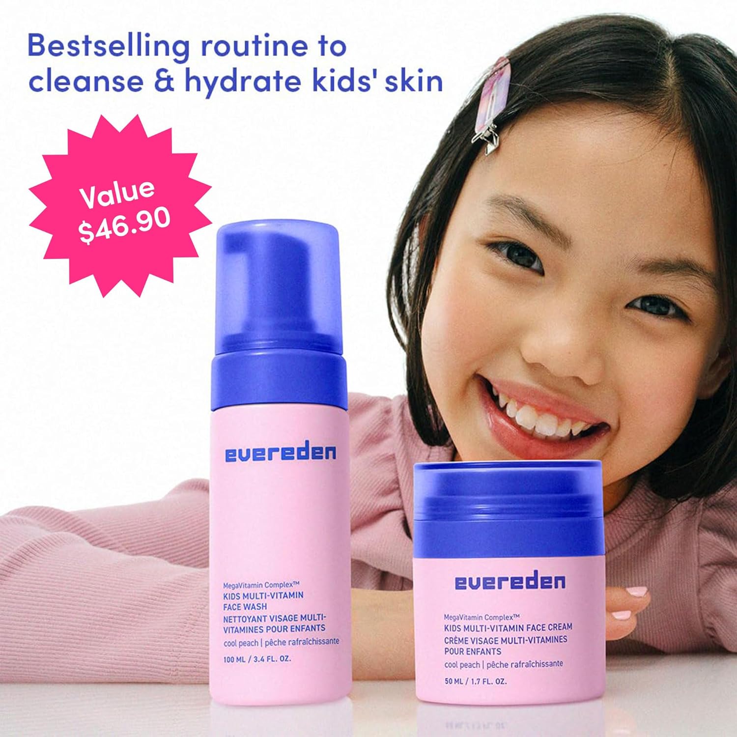 Evereden Kids Happy Face Duo (Cool Peach) - Multi-Vitamin Face Wash & Face Cream Set - Clean & Vegan Skin Care for Kids 3+ - Moisturizing, Nourishing, & Protective Skin Care Set - Image 8