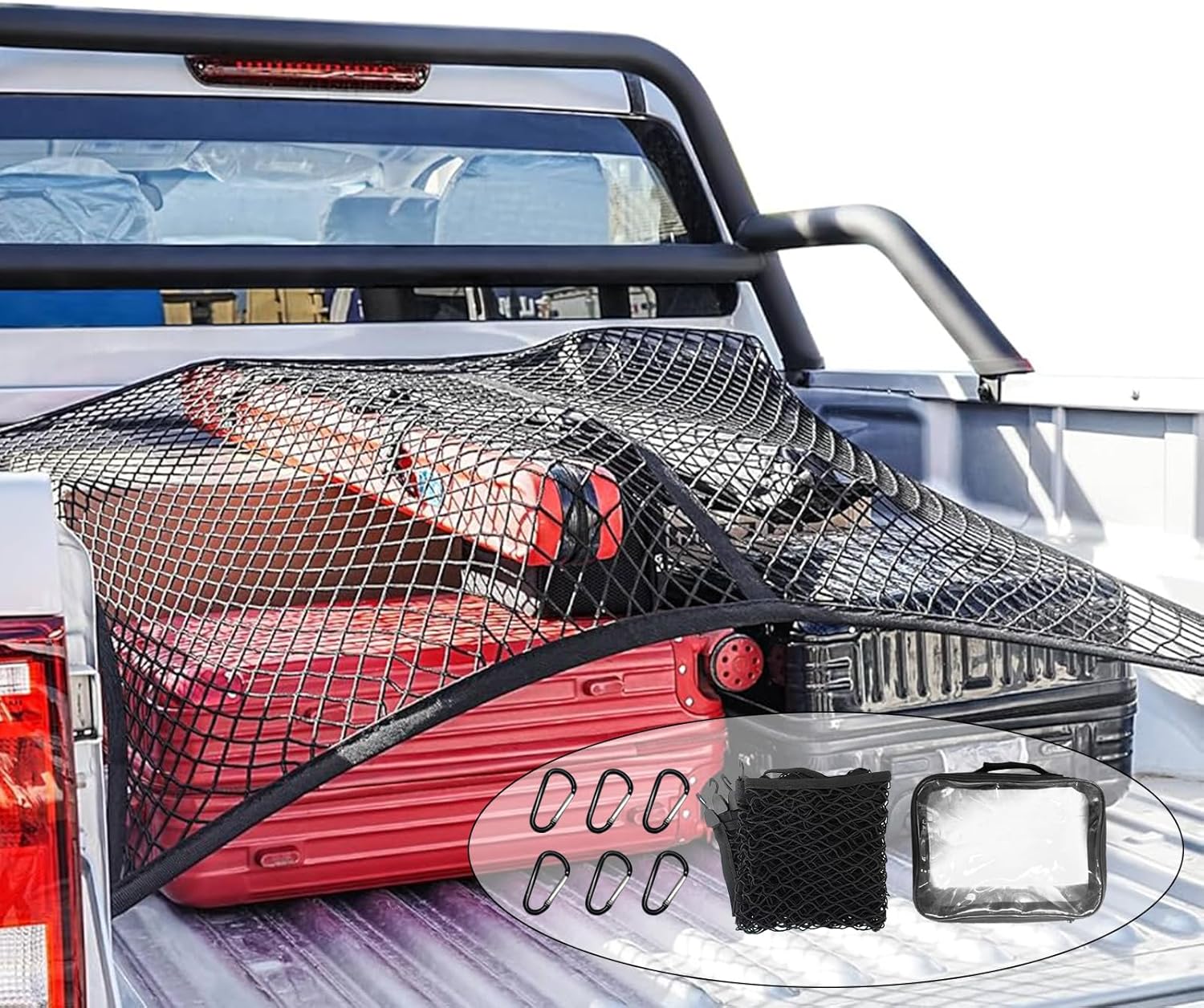 Highly Elastic Cargo Net Pickup Truck Bed, 4'×4' Stretches to 7'x7' Cargo Mesh Organizer for Pickup, ATV, UTV, Boat and Off-Road Vehicle | Single Layer