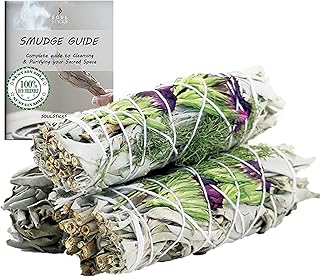 Floral White Sage Organic Smudge Sticks with Flowers 3 Pack for Cleansing Home, Meditation, Yoga, Healing and Smudging | S...