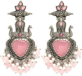 Zeneme Fashion Oxidised Silver Stylish Pearl Cosmos Traditional Fashion Earrings for Women and Girls Price In India