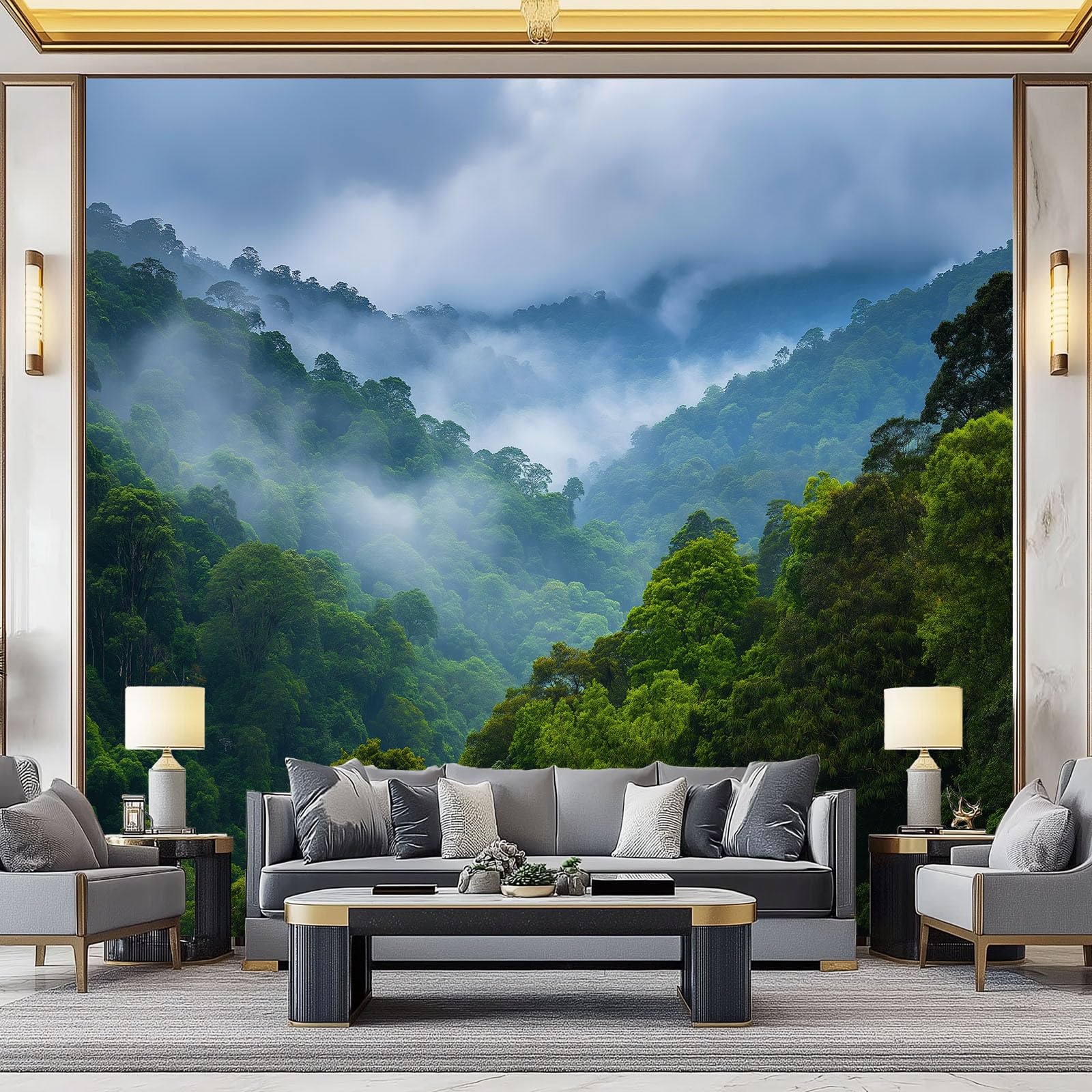 Natura, chmura, las, tapeta z włókniny, 350 x 256 cm, fototapeta do sypialni, zielona, fototapeta, plakat, okładzina ścienna, do pokoju dziecięcego, domu, restauracji, salonu, przedpokoju