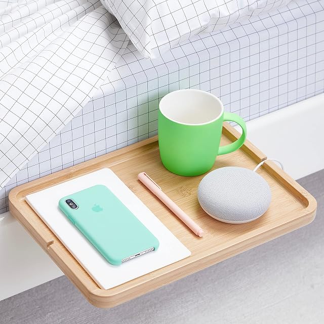 BedShelfie Bedside Shelf for Bed & Bunk Bed Shelf University Essentials Clip-On Bedside Table Nightstand Tray Caddy for Top Bunk Organizer As Seen On Business Insider (Minimalist, Natural Bamboo)