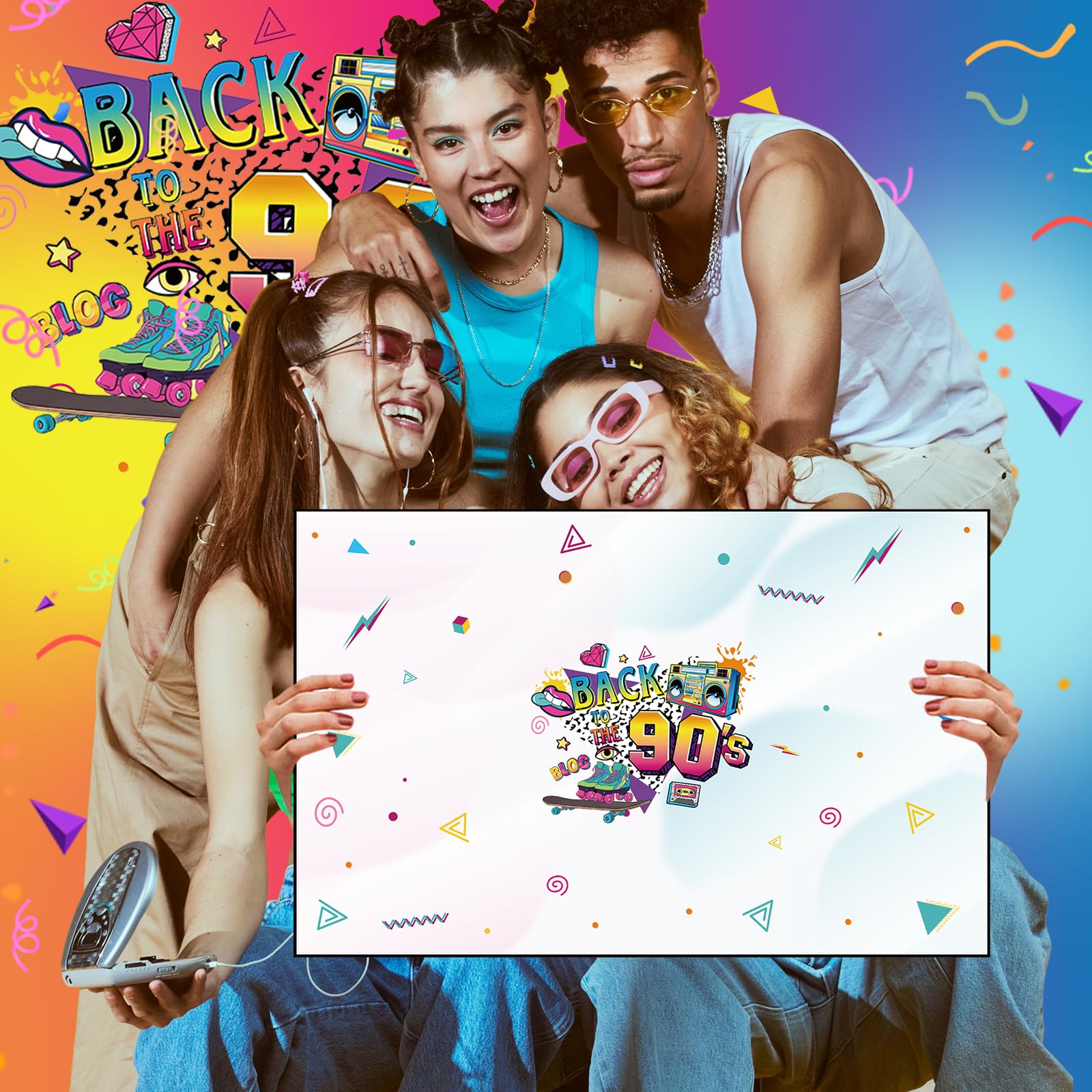 Decoraciones de fiesta de los años 90, tarjetas de felicitación con el tema de los años 90, libro de invitados con texto en inglés "I love 90's, decoración divertida de los años 90 para tablero de