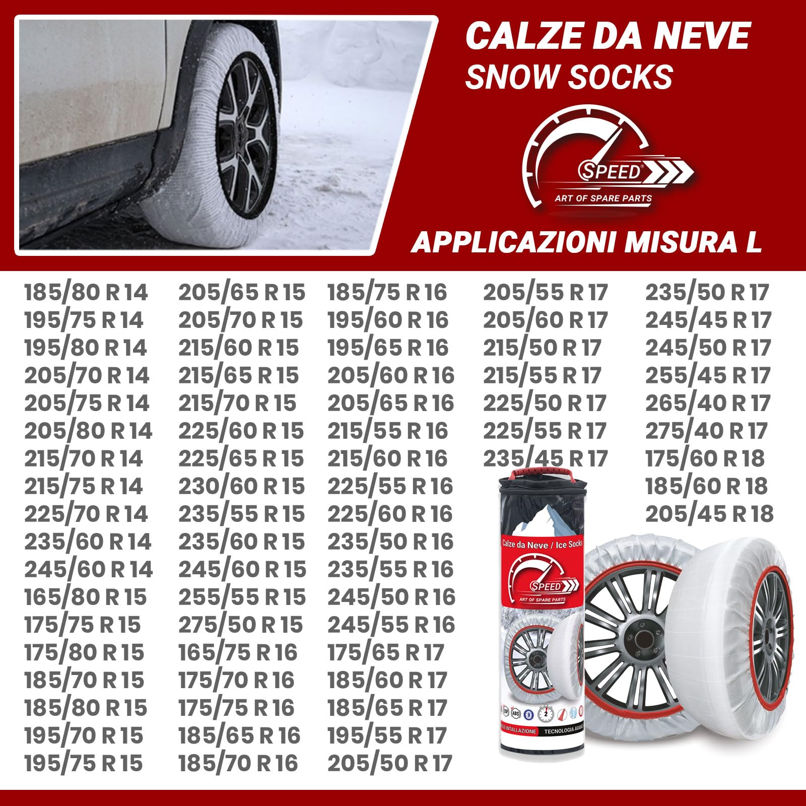 Speed Calze da Neve OMOLOGATE EN 16662-1 per Pneumatici GOMME 225/40 R 18