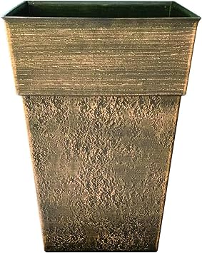 The HC Companies 22 Inch Avino Tall Square Planter - Decorative Indoor Outdoor Plant Pot for Front Porch, Deck, Patio and Home, Celtic Bronze