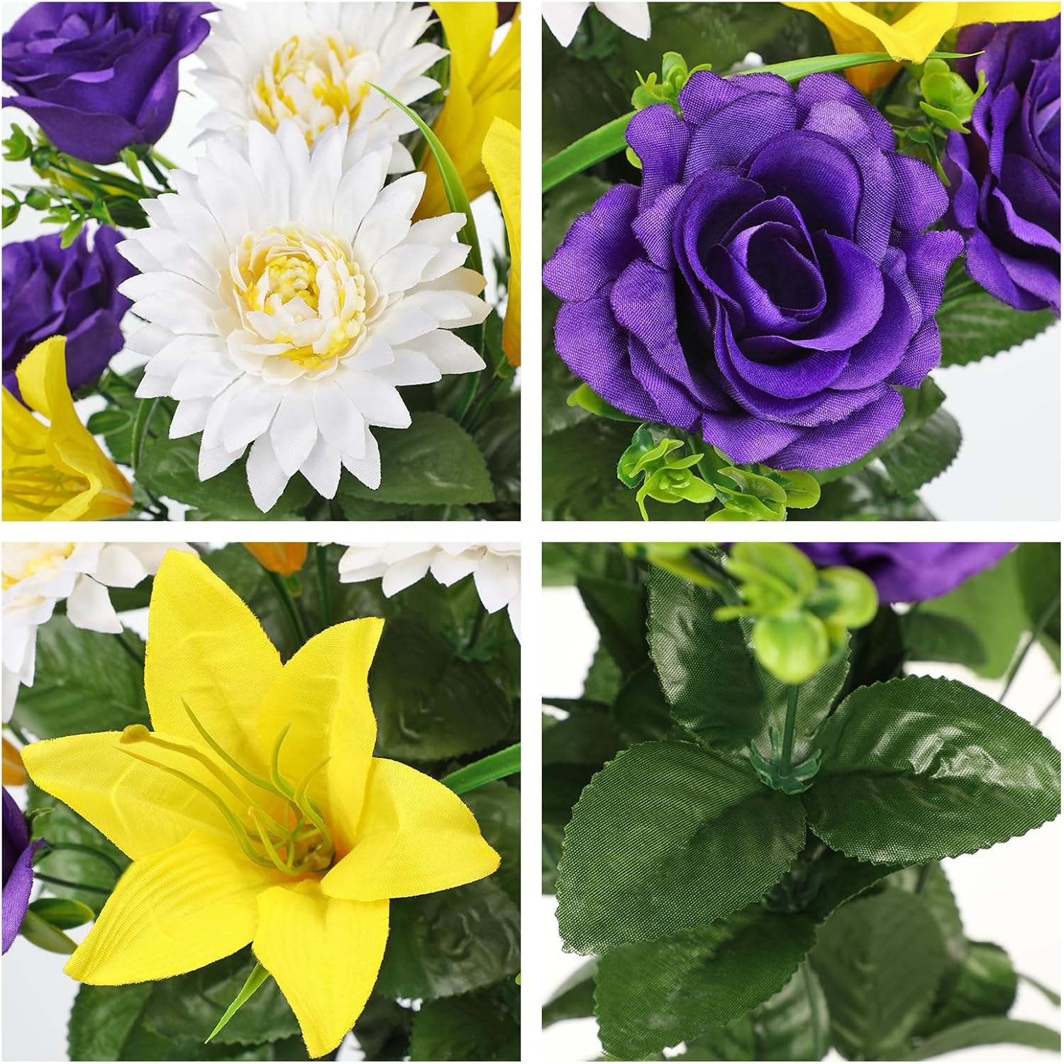 Cemetery Flowers 2pack Cemetery Decorations for Grave Funeral Flowers Rose Lily Chrysanthemum Artificial Cemetery Flowers for Grave Graveyard Memorial Flowers for Gravesite Headstones -Purple Yellow - Image 2