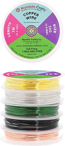 Mandala Crafts Alambre de cobre de calibre 20 para hacer joyas, alambre de cobre surtido, para manualidades, alambre de joyería para envolver 16.5