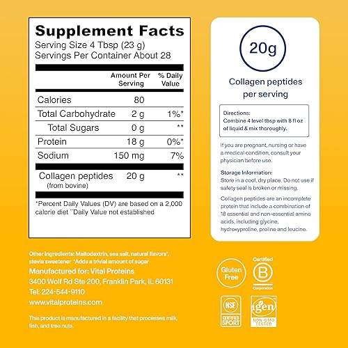 Miniatura 6 de Vital Proteins - Polvo de péptidos de colágeno de ganado alimentado con pasto, ayuda a mantener sanos el pelo, piel, uñas, huesos y articulaciones -