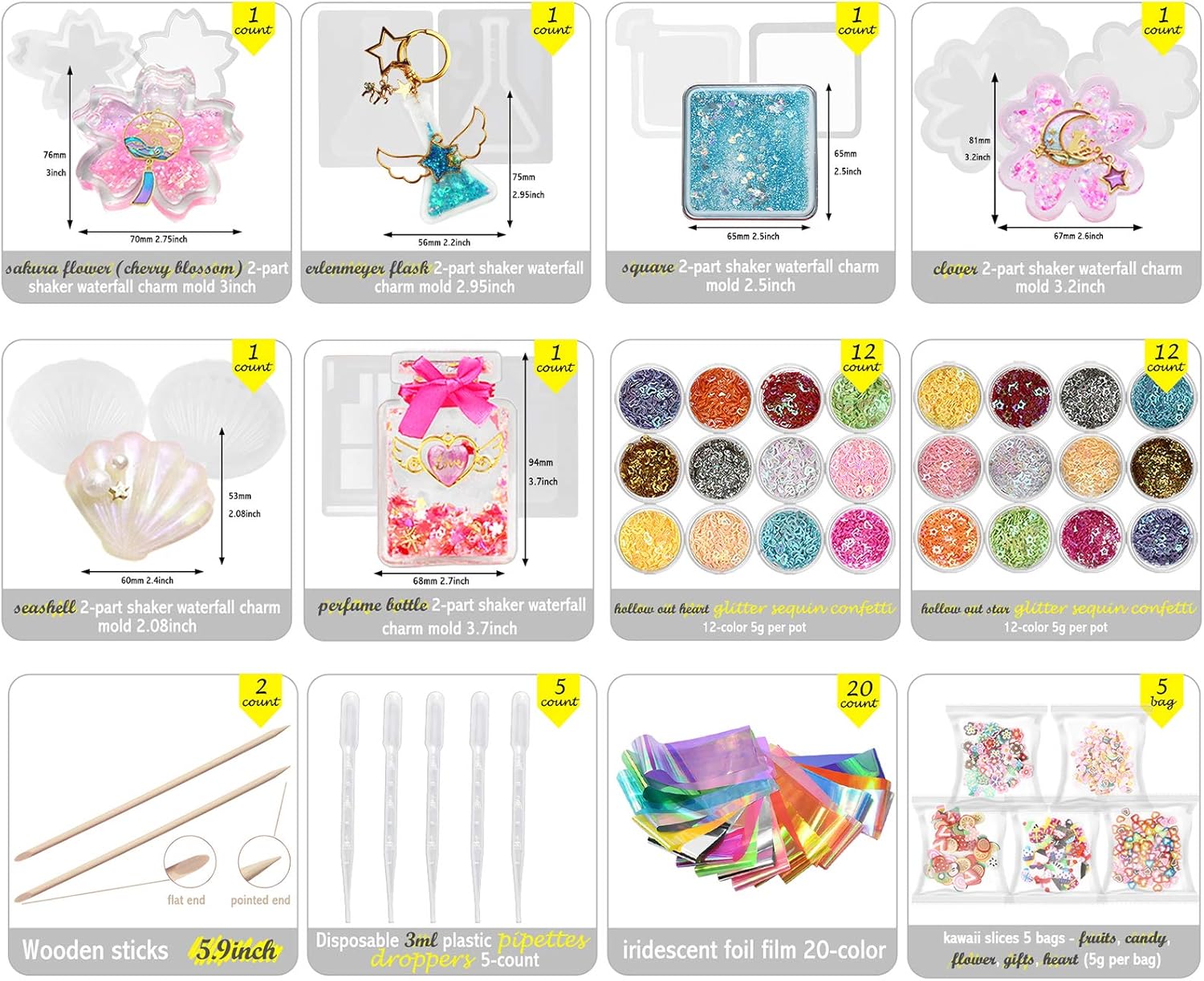 Funshowcase Resin Shaker Silicone Molds Pack Jewelry Supplies 132 Kits