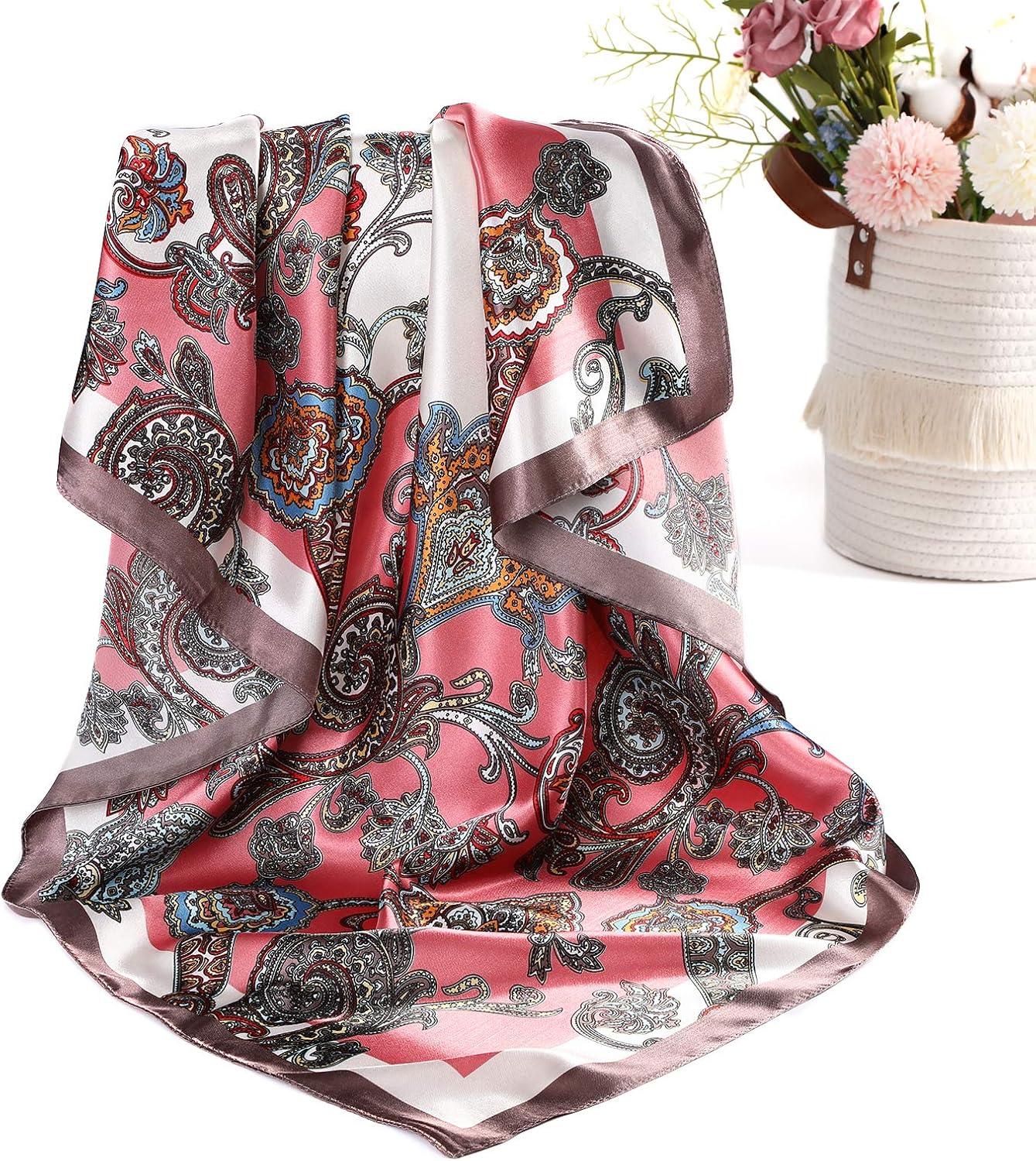 AWAYTR 35” Satin Large Square Head Scarves - 4PCS Silk Like Neck Scarf Hair Sleeping Wraps Satin Silk Scarfs for Women - Image 5