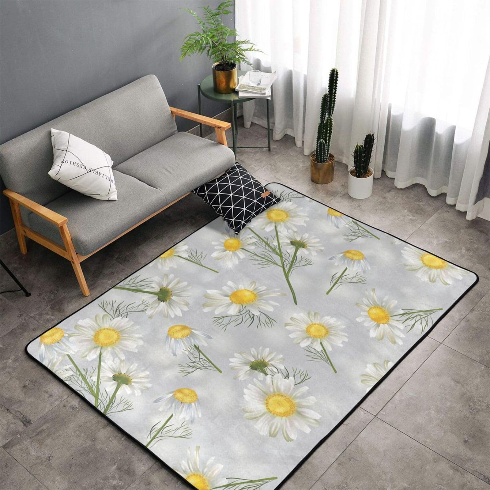 Fleurs de Camomille, Tapis de Sol antidérapant de Grande Taille pour Salon et Chambre, 150 x 100 cm.