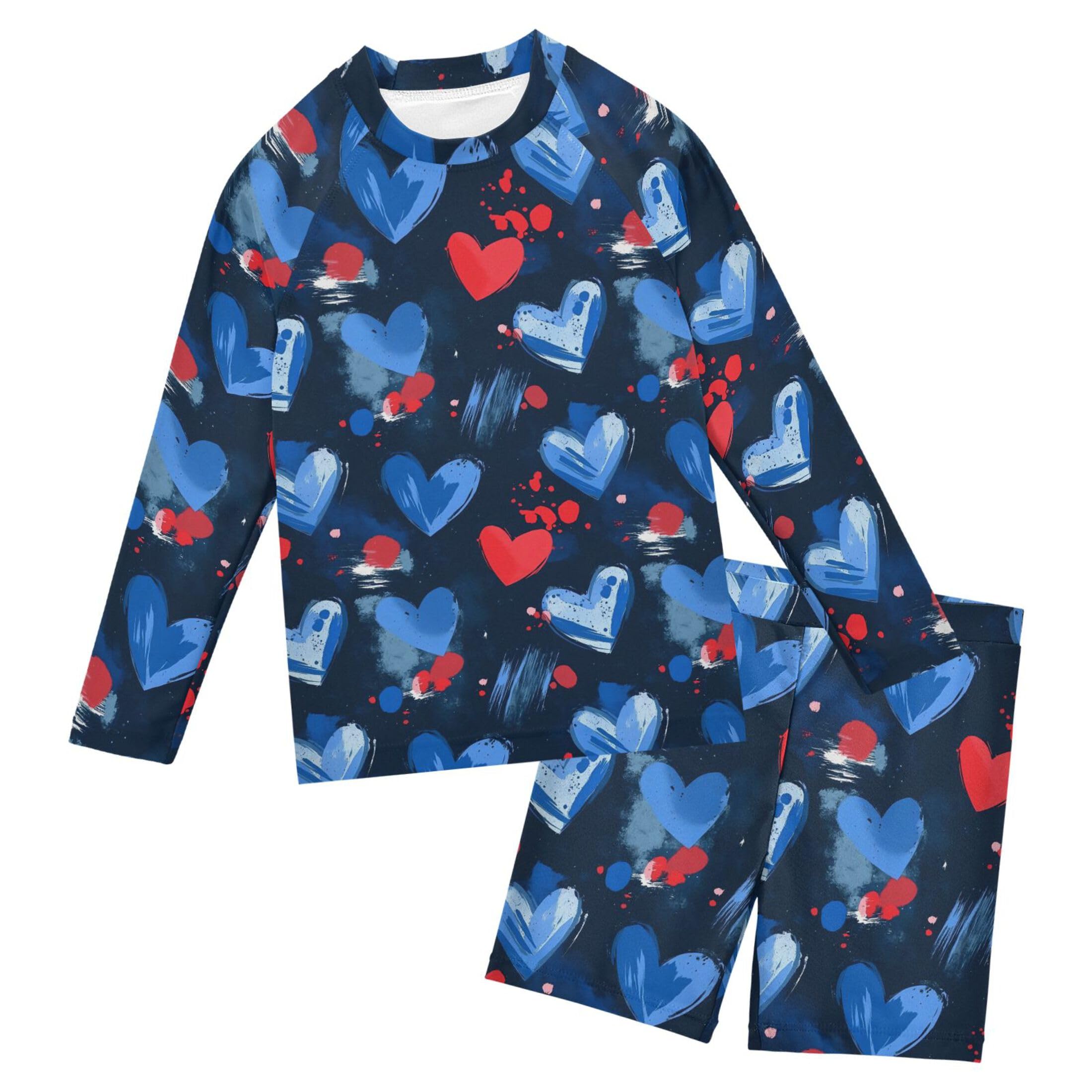 Blue Red Love Baby Boys' Toddler Long Sleeved Rashguard Swim Bathing Suit Set B0404878
