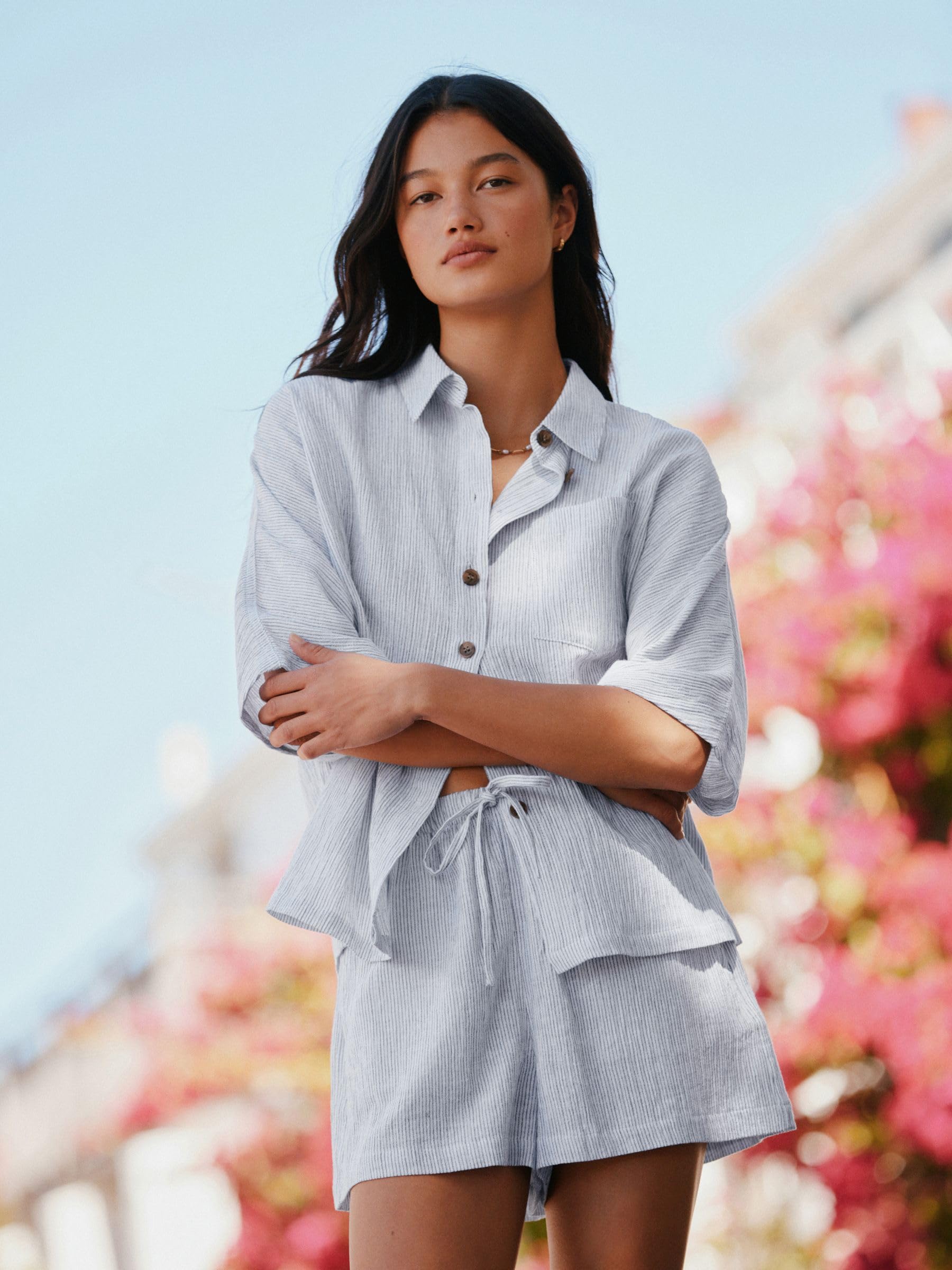 NEXT Femme Chemise texturée à Manches Courtes Contenant du Lin | Coupe standard