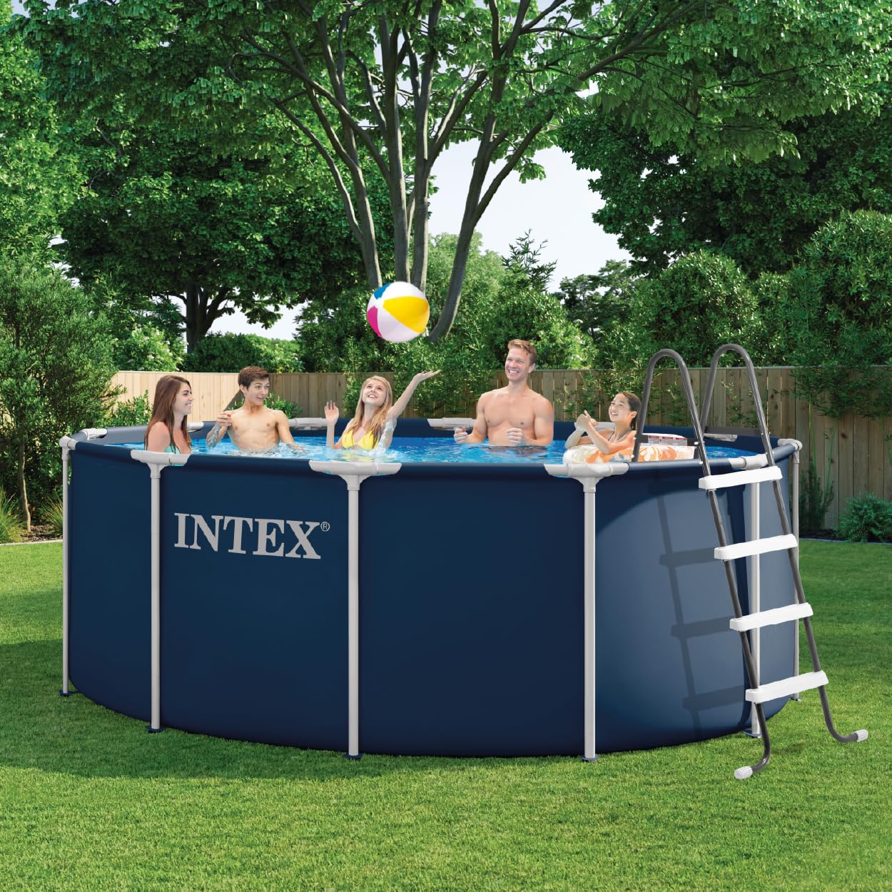 INTEX Metal Frame Pool rund Aufstellpool 366 x 122 cm Rundpool mit Metalrahmen 10.680l Navy Blue