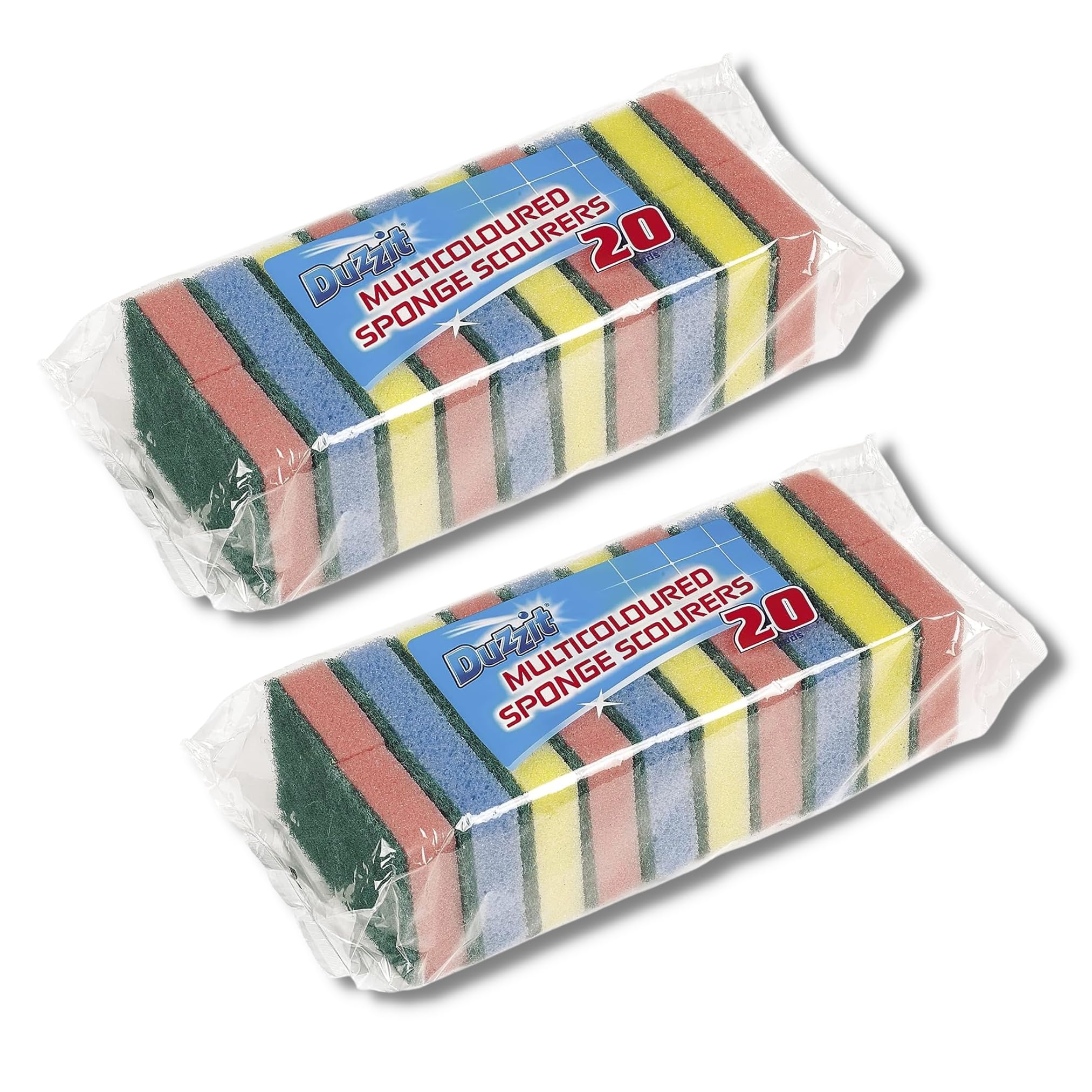 Sponge Scourers Multipack Washing Up Sponge for Kitchen & Bathroom Scourers 20 pack x 2 (Total 40 Scourers) by Great British Home - Kitchen Dishwashing Sponge in Bulk