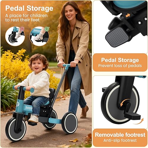 Miniatura 3 de Bobike Triciclo 5 en 1 para niños pequeños de 18 meses a 5 años, triciclo para niños con mango de empuje y respaldo, bicicleta de equilibrio para