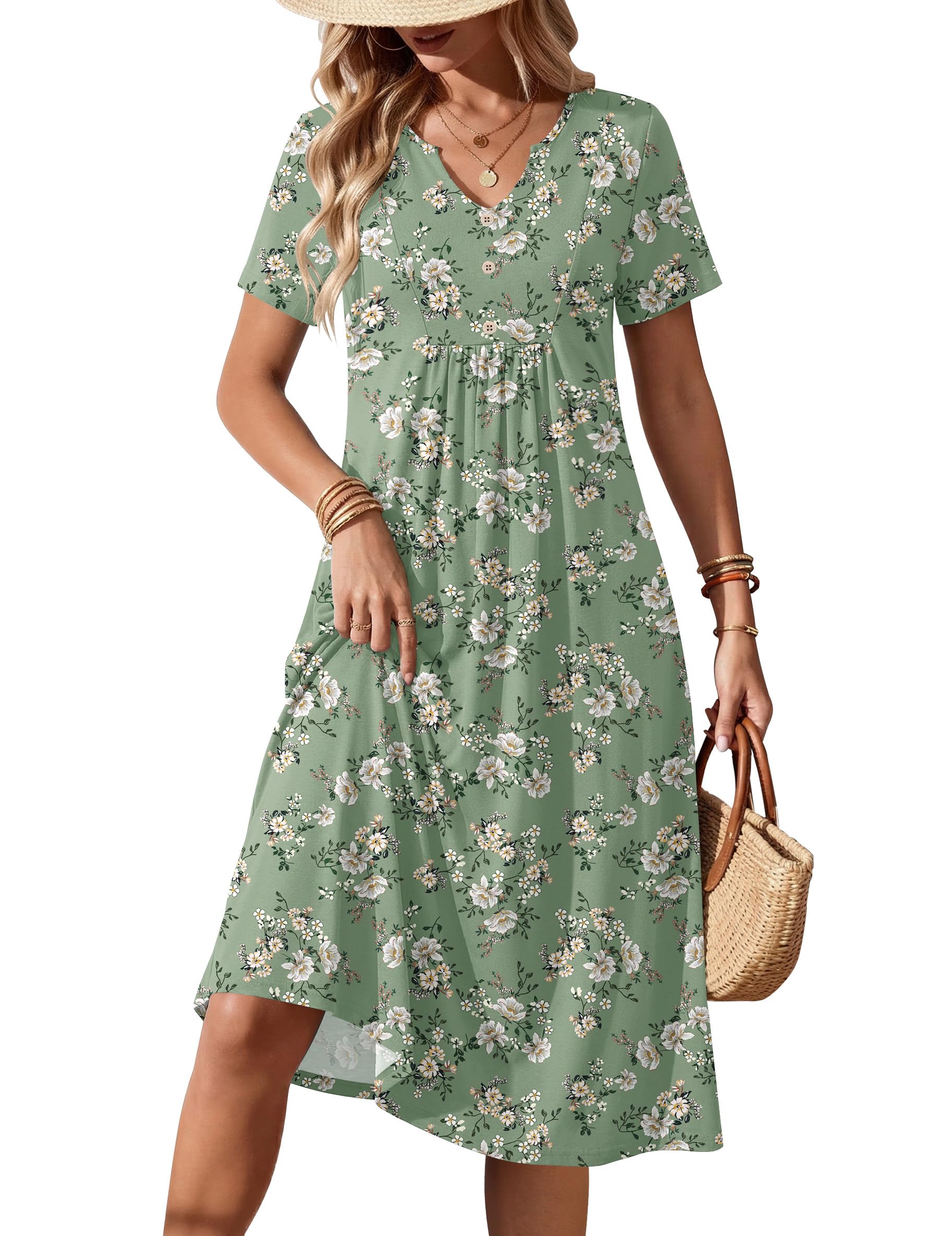 Zeagoo Summer Short Sleeve Midi Dress