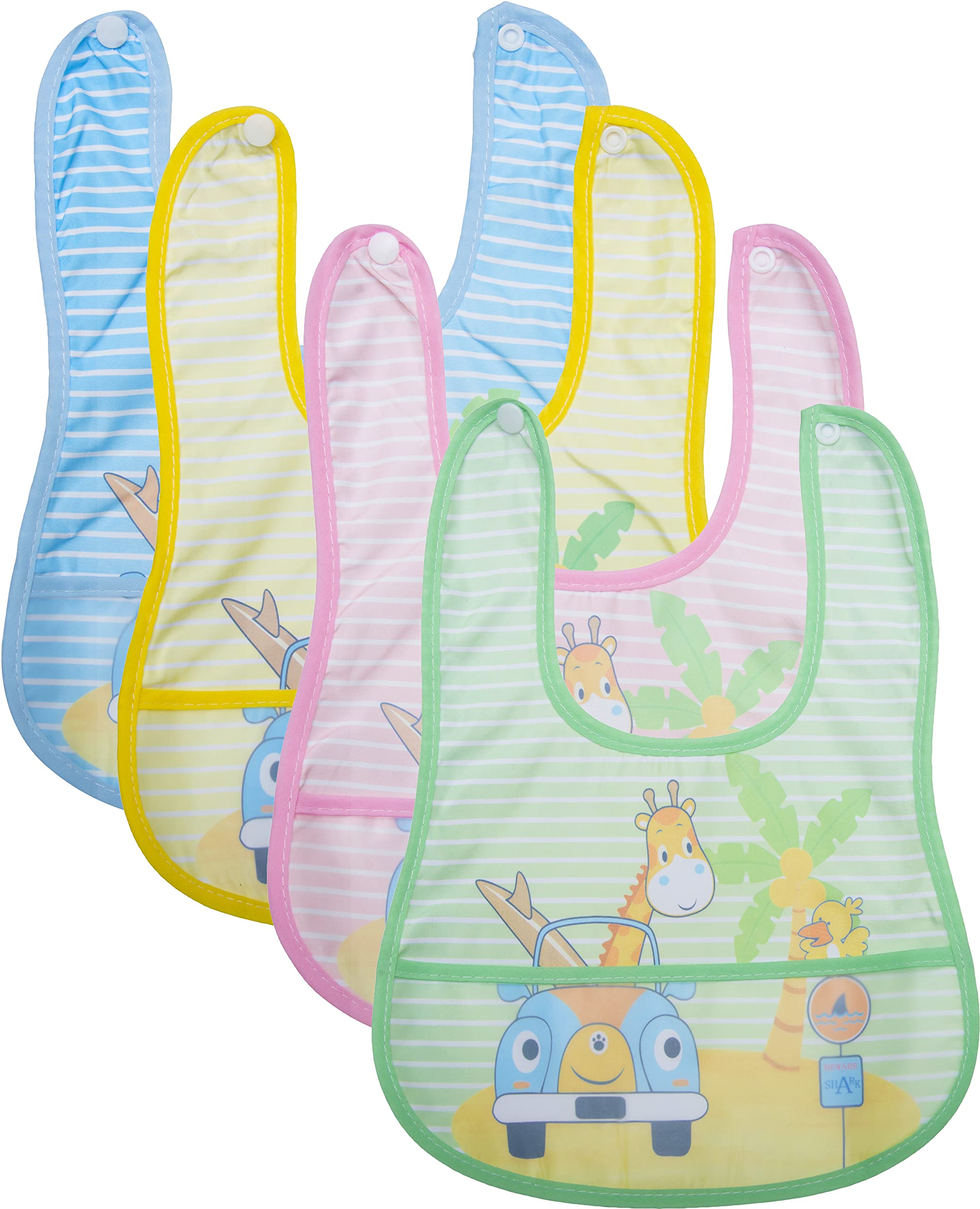 BTfash Babies Soft Button bib for Feeding, Crumb Catcher- (PACK OF 4)-image-10