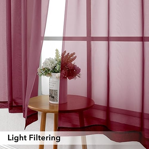 Miniatura 3 de Simplebrand Cortinas rojas para cocina de 24 pulgadas de largo, juego de 2 papeles con bolsillo para barra, cortinas cortas transparentes para