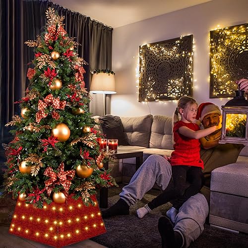 Miniatura 3 de Anycosy Collar de árbol de Navidad con 70 luces LED, anillo de árbol de Navidad alimentado por batería con 8 modos y temporizador para fiesta de