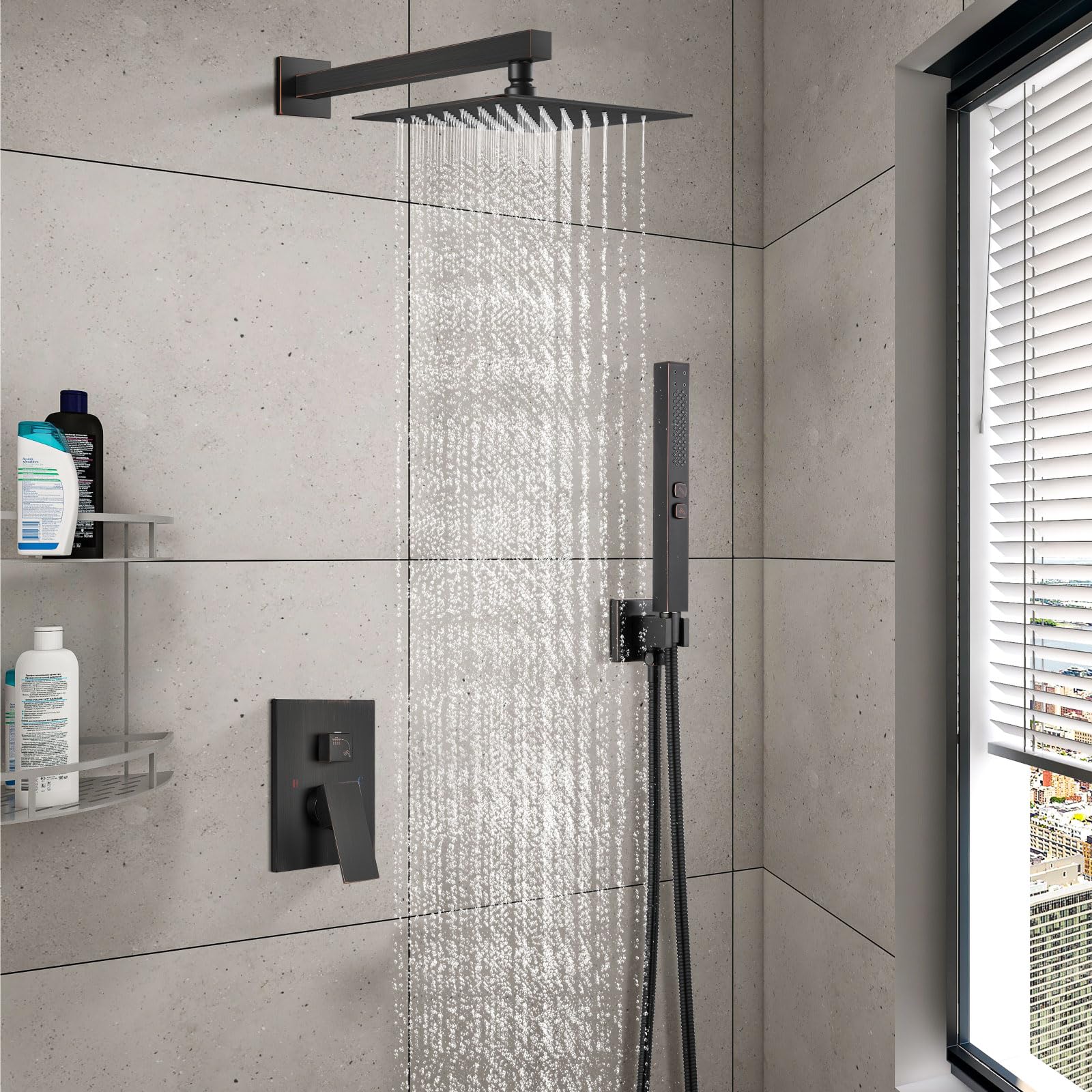 GBBNE Duschsystem Set – Großer Regenduschkopf 8 Zoll & Handbrause | Aus Messing & Edelstahl | 2-in-1 Funktion | Wandmontiert