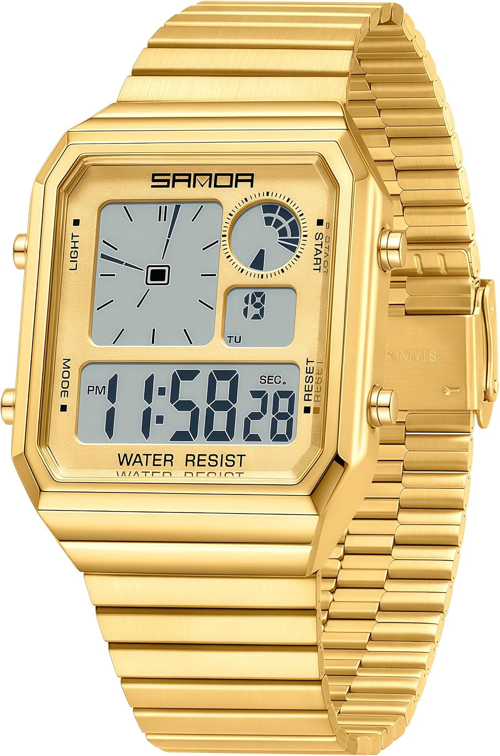 Gosasa Men's Retro Square Digital Watch Textured Metal Band