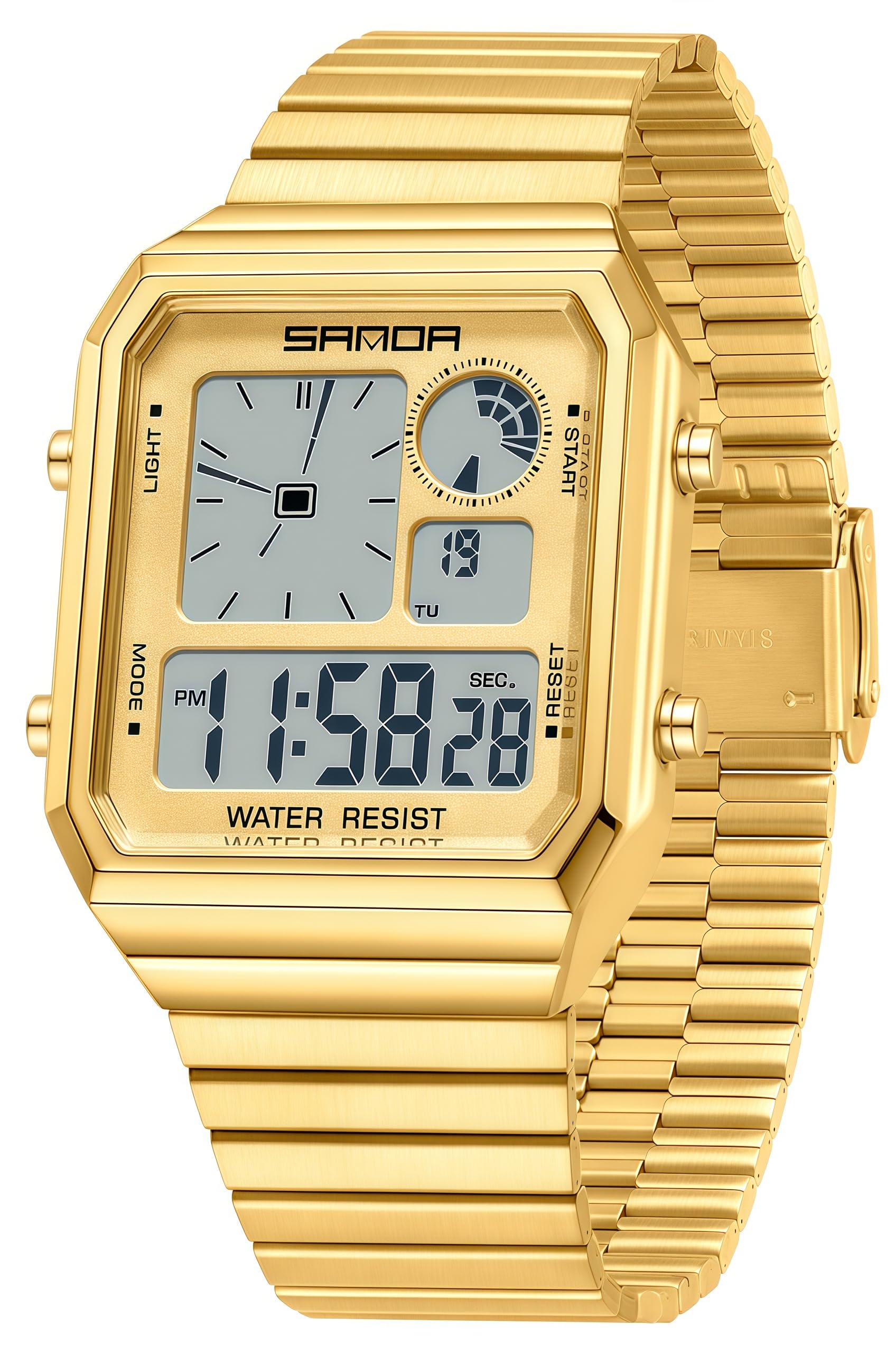 Gosasa Reloj digital cuadrado retro para hombre, correa de metal texturizado
