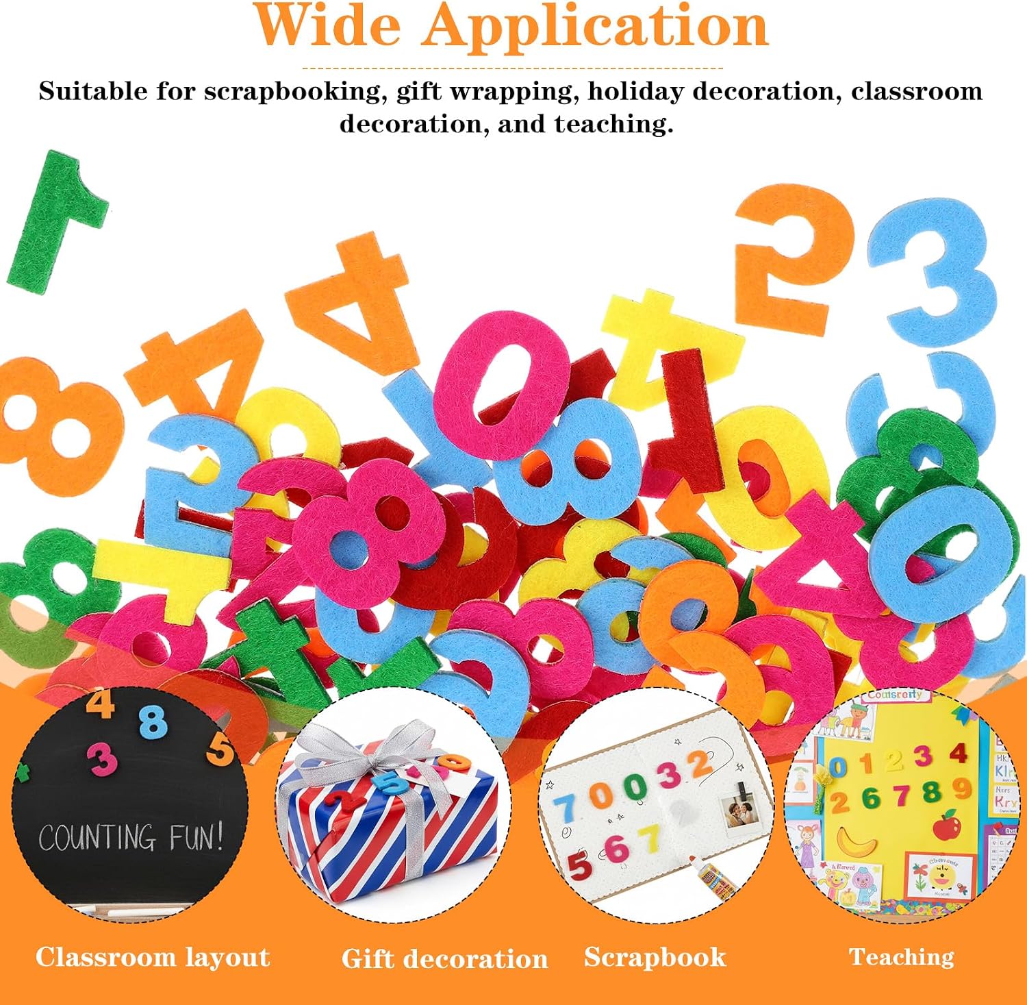 100PCS Felt Numbers Self-Adhesive Felt Stickers, Multicolor Stiff Number Stickers Fabric Embellishments for DIY Crafts Scrapbooking Decor