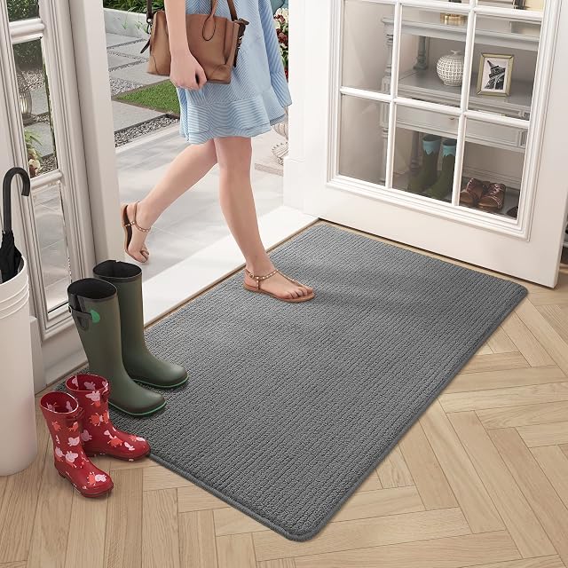 Color G Door Mat 50 X 80 cm, Front Door Mat Indoor Washable, Doormat Indoor Dirt Trapper Non-slip, Absorbent Inside Entrance Rug Floor Mat for Entryway, Patio, Indoor, Outdoor, Pets and Dogs (Grey)