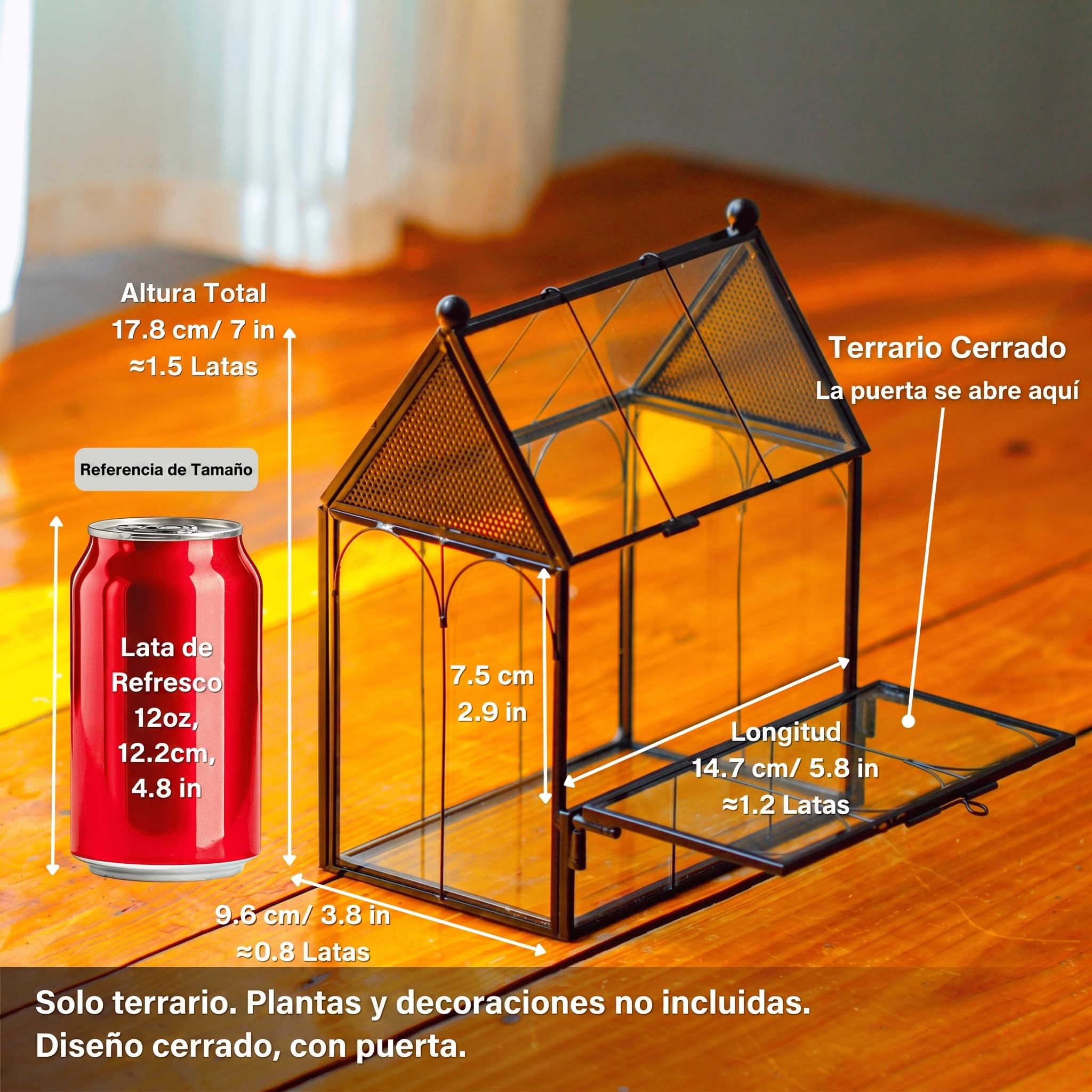 NCYP 14,7x9,6x17,8 cm Pequeño Recinto de Araña de Vidrio con Malla para Arañas Saltarinas, Insectos, Terrario de Plantas de Apertura Frontal en Forma de Casa(Solo Terrario, sin Plantas)