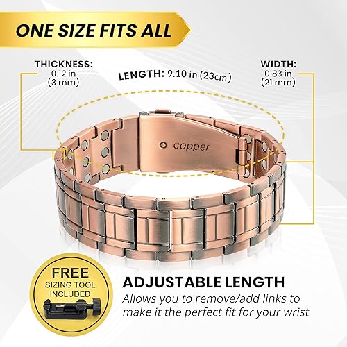 Miniatura 5 de MagnetRX Pulsera de cobre 3X Strength  99.9% de cobre puro para hombres con imanes  Cierre plegable de alta calidad y longitud de pulsera ajustable