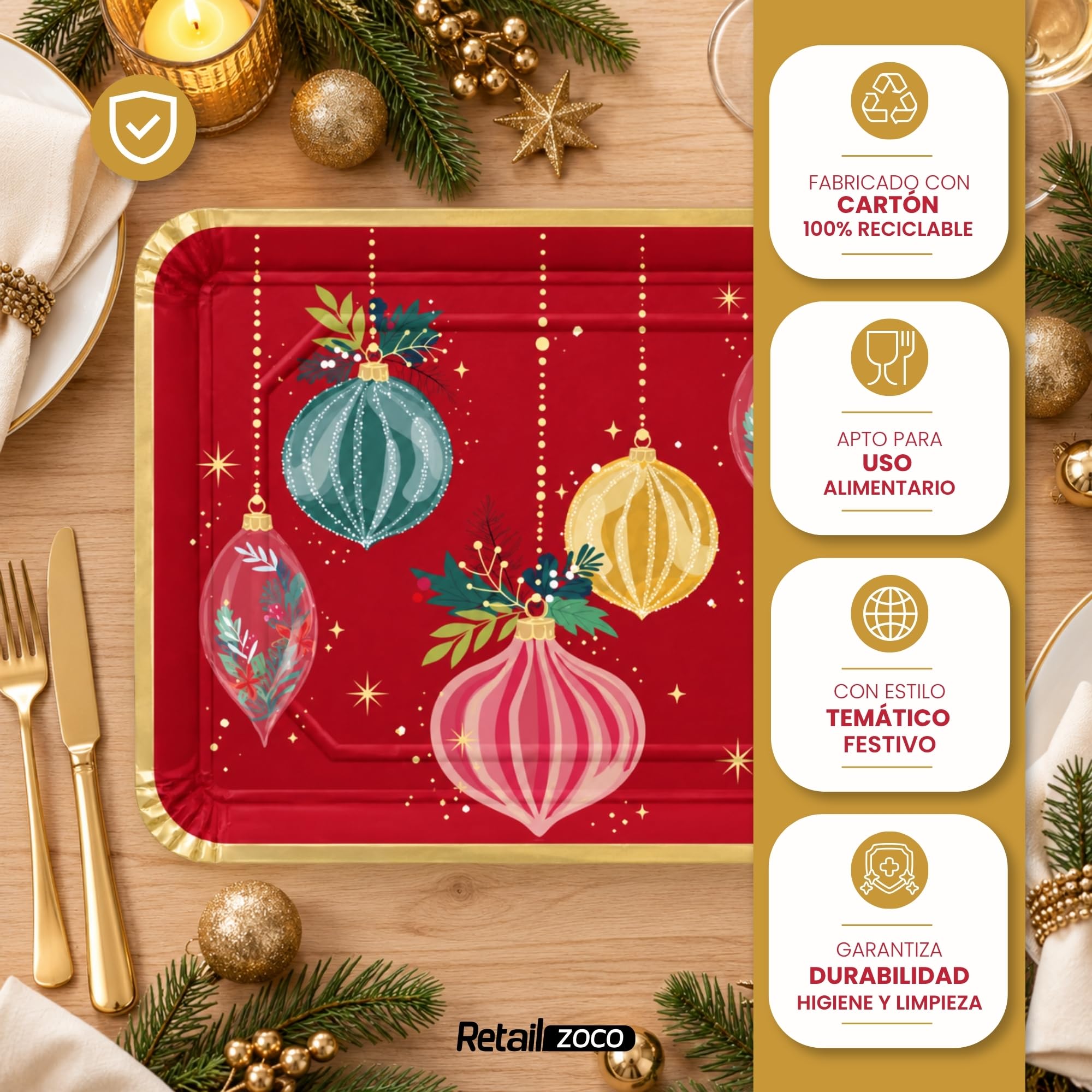 Bandejas de Cartón para Servir, Diseño Navidad, 6 Unidades - imagen 3