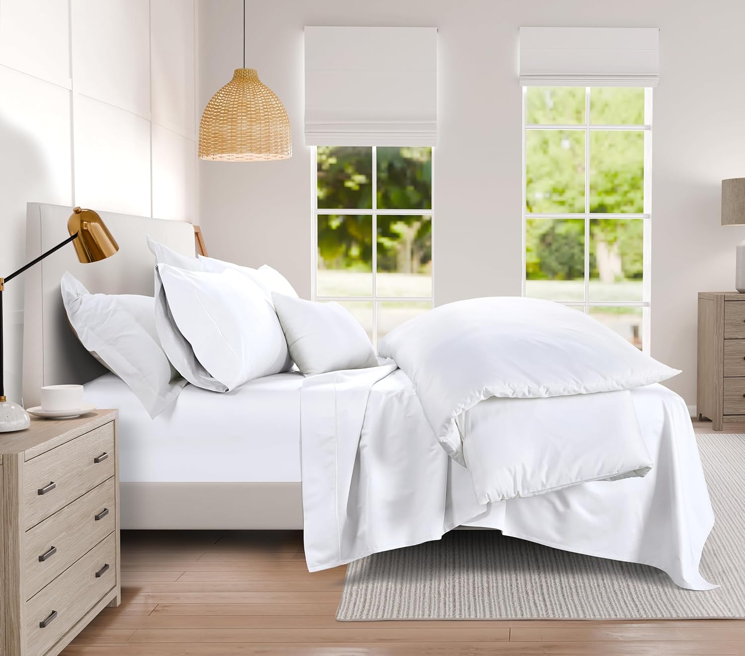 CHATEAU HOME COLLECTION 100% Cotton King Size Sheets Set - 1000 Thread Count Luxury Sateen Weave, Soft Breathable & Cooling, 15" King Sheets Deep Pocket - White