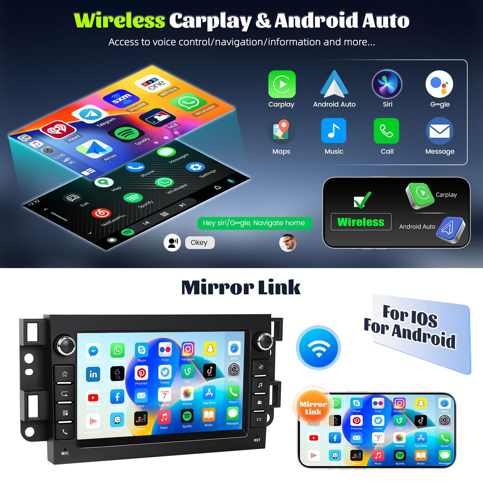 4G+64G Sans Fil Carplay Android Autoradio 2 Din Pour Chevrolet Aveo Captiva Epica Holden Daewoo Pontiac 7 Pouces Autoradio Avec Android Auto GPS Navi WiFi Mirror Link Bluetooth FM/RDS Caméra De Recul
