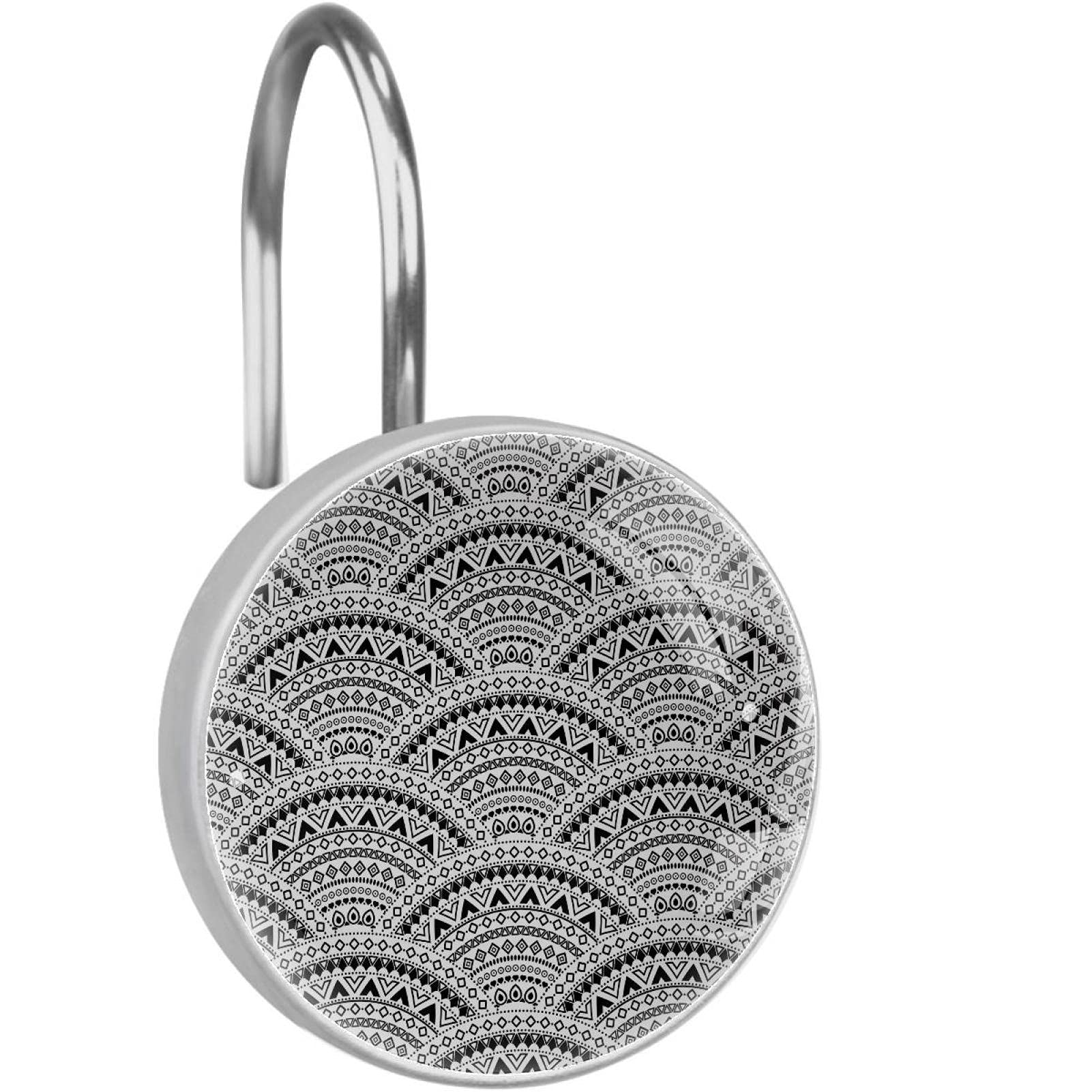 Crochets pour rideau de douche Sashiko anneaux acier inoxydable mandala japonais x12