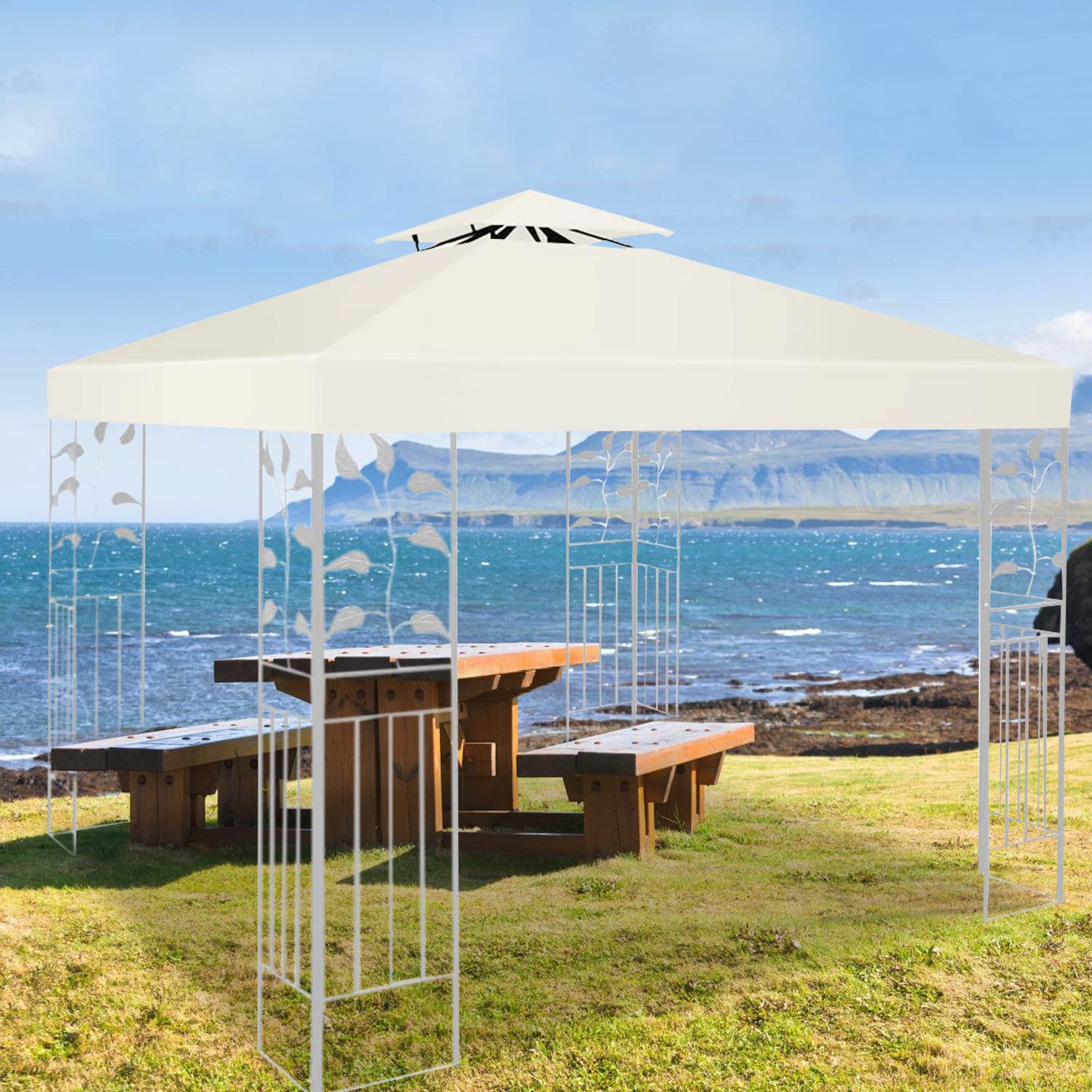 Sonnewelt - Tetto di ricambio per gazebo 3 x 3 m, impermeabile, copertura di protezione UV, doppio tetto, protezione per feste, beige