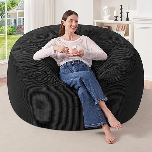 Miniatura 29 de HABUTWAY Silla Puf de 4 Pies, Sillas Puf Gigantes para Adultos, Sillas Puf Grandes con Relleno de Espuma Viscoelástica, Sillas Puf Grandes con Funda