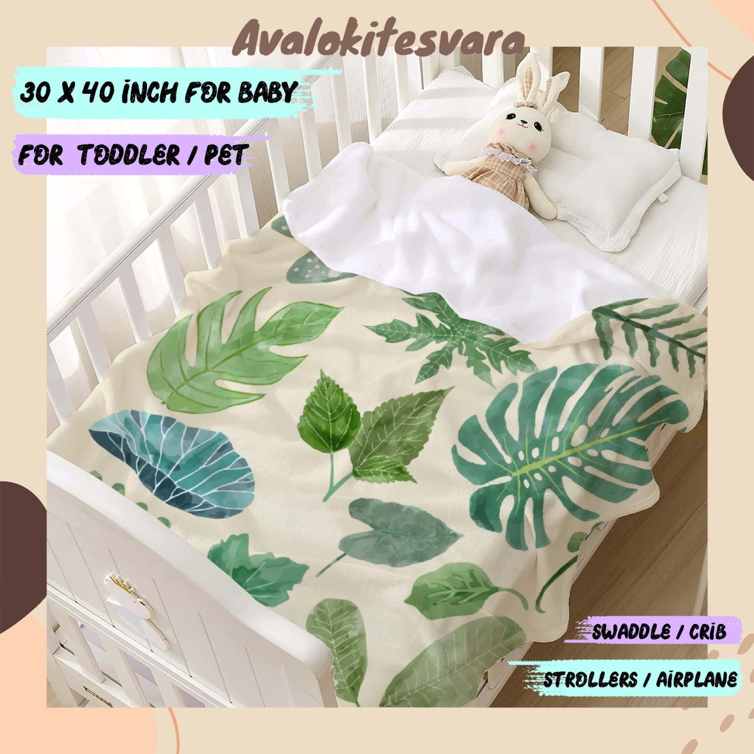 ARTBLANKET Botanical Clipart Green Leaves Throw Blanket Fannel Fleece Super Soft Funny Blanket Travel Throw Blanket for Bed Couch Sofa 60x50 in for Teen Car