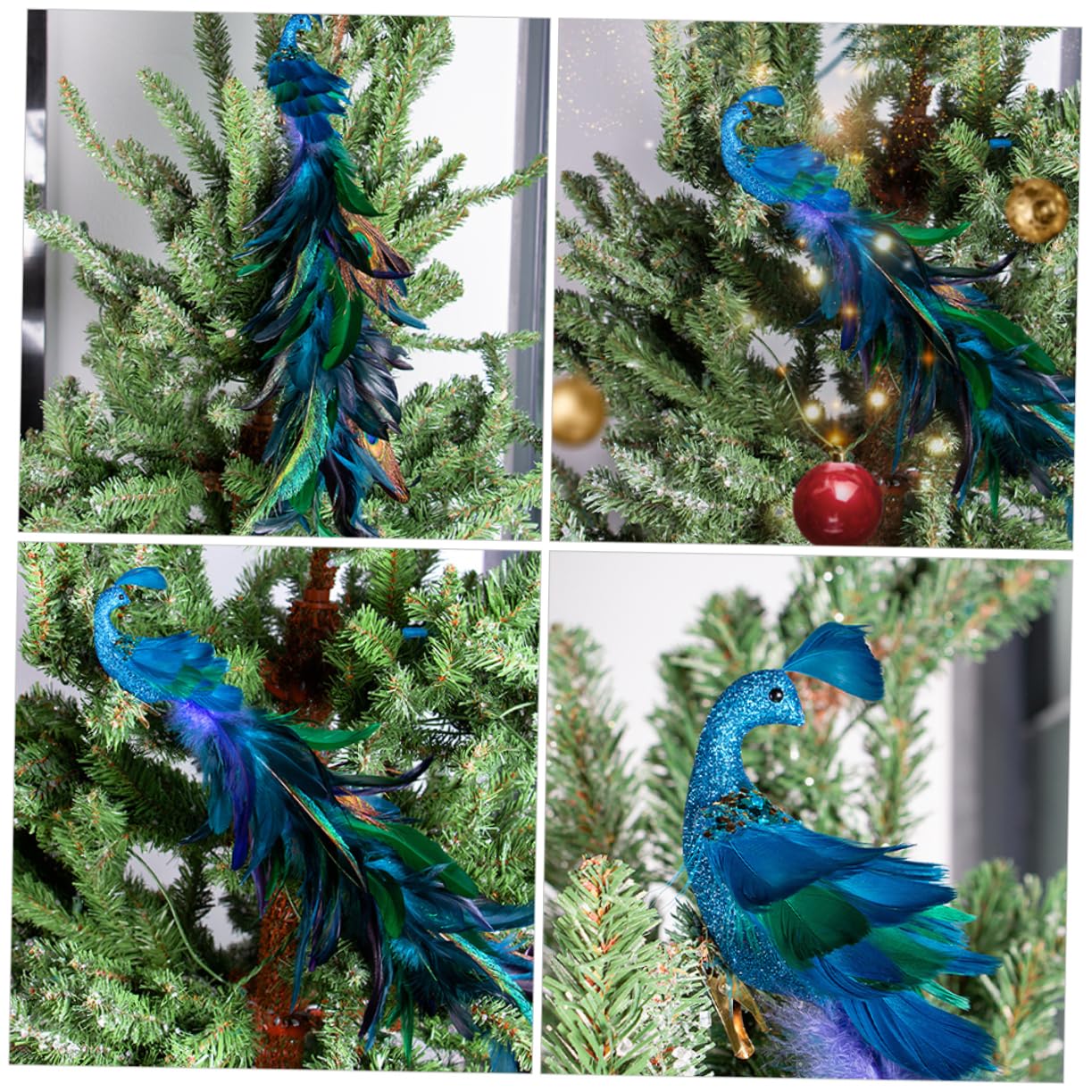 ULTECHNOVO 2pezzi Decorazioni Natalizie Forma di Pavone Clip per Albero di Natale Uccelli Artificiali Ornamenti in Schiuma Scintillante Clip per Uccelli per Alberi e Ghirlande