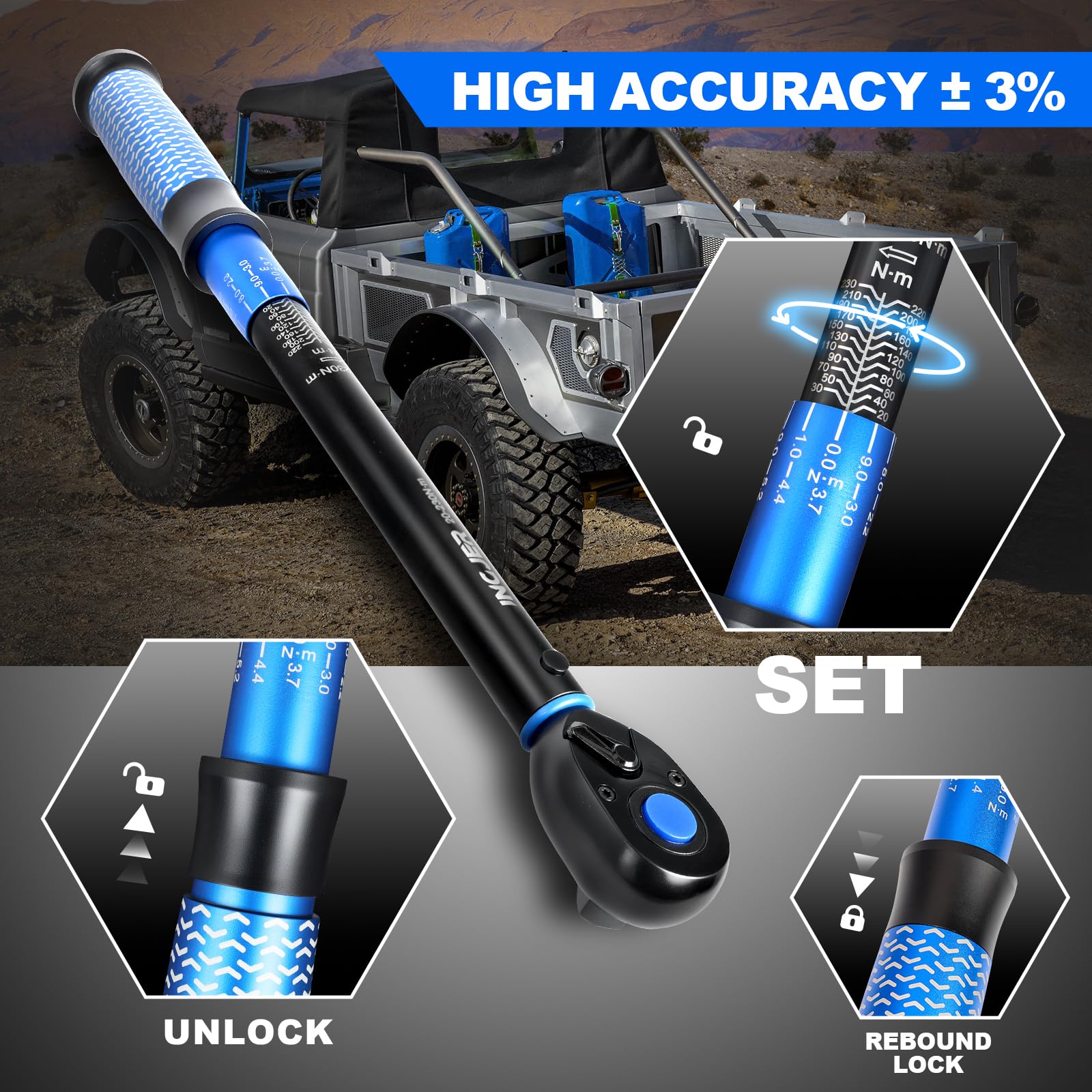 Set di chiavi dinamometriche 14 3 8 1 2, 3-25 Nm, 5-60 NM, 20-220 NM
